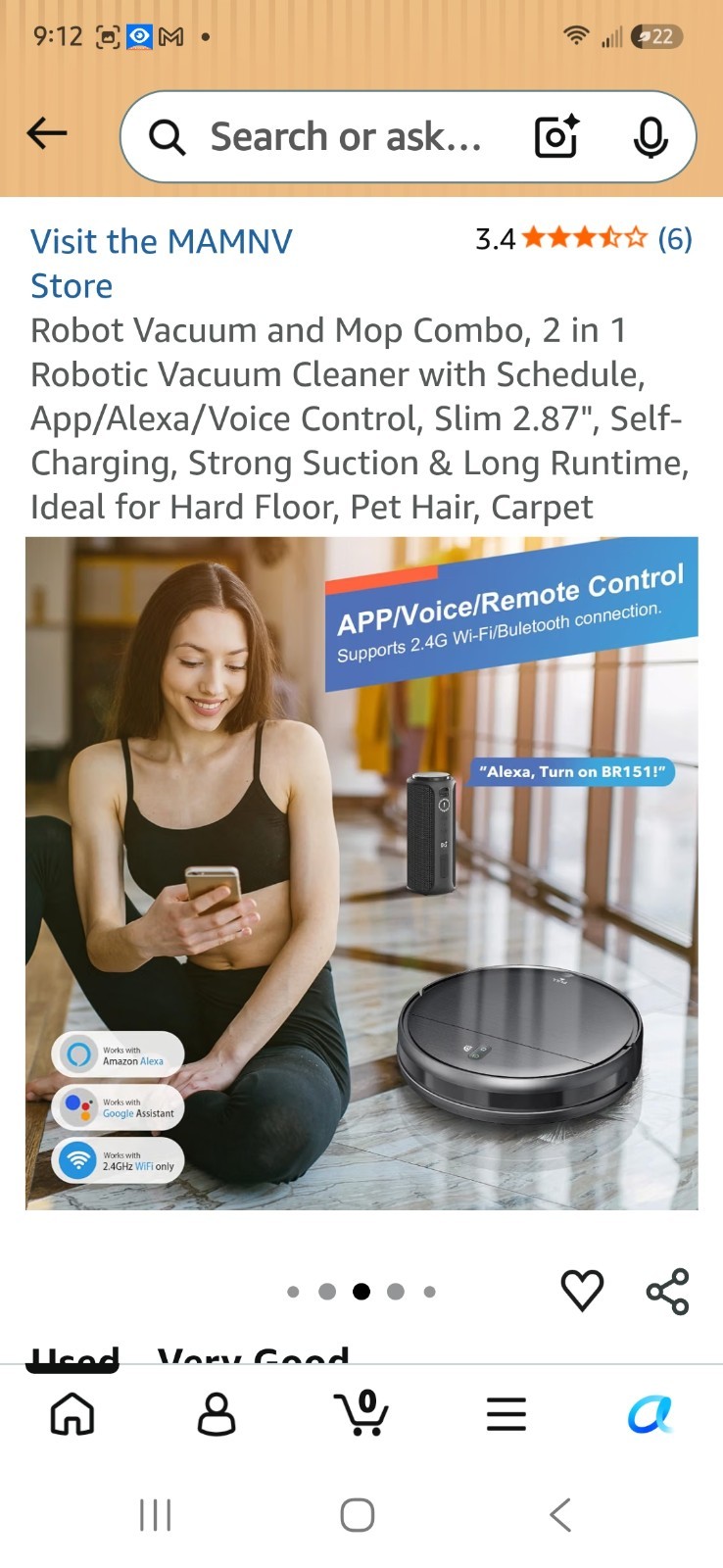 MAMNV Robot Vacuum and Mop Combo BR151 WiFi/App Control Needs Charger