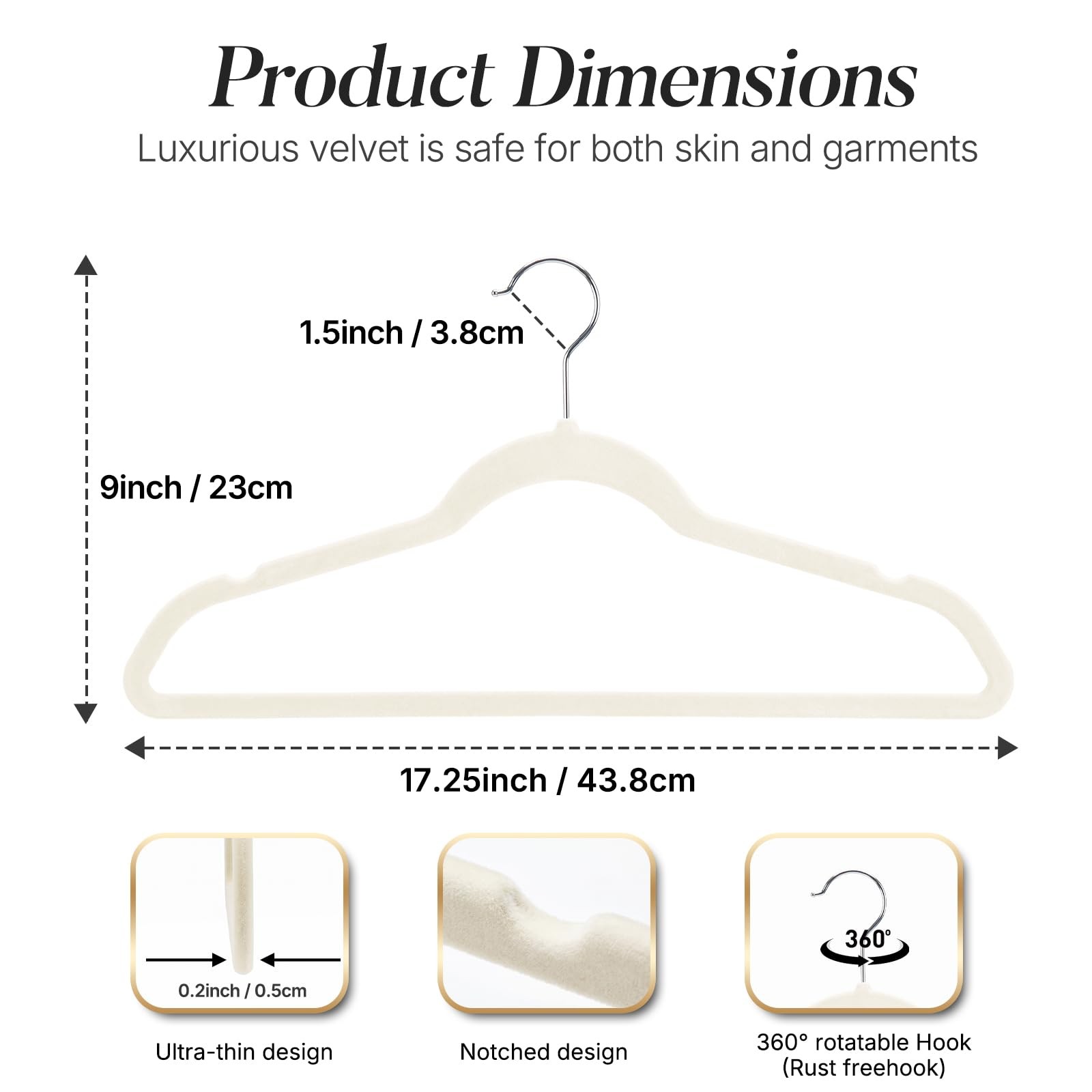 Ivory Velvet Hangers 50 Pack, Non Slip Slim Clothes Hangers 17.25 inch with 3…