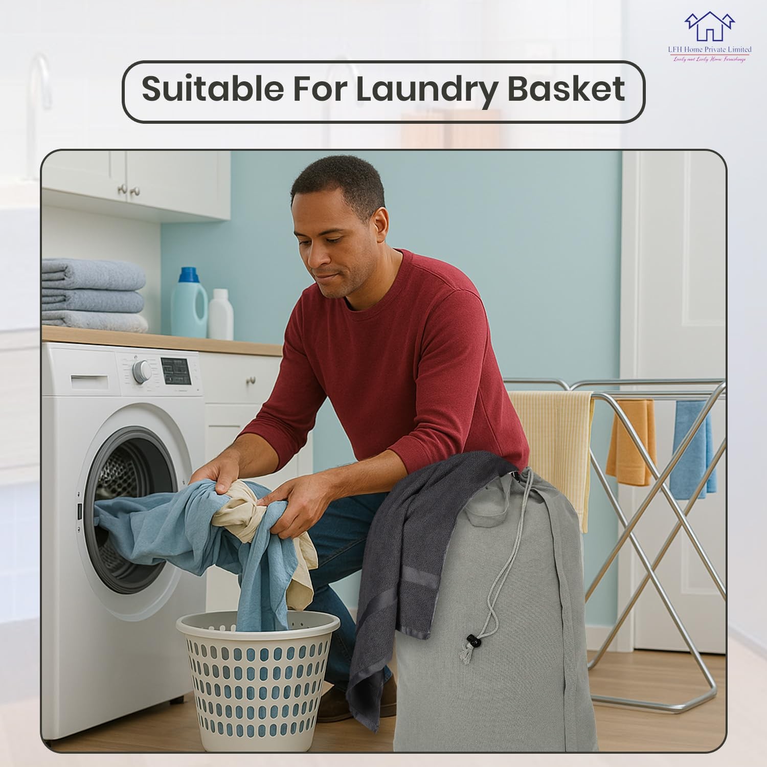 LFH Home Cotton Rich Canvas Extra Large Laundry Bag with 28”x40”, Grey