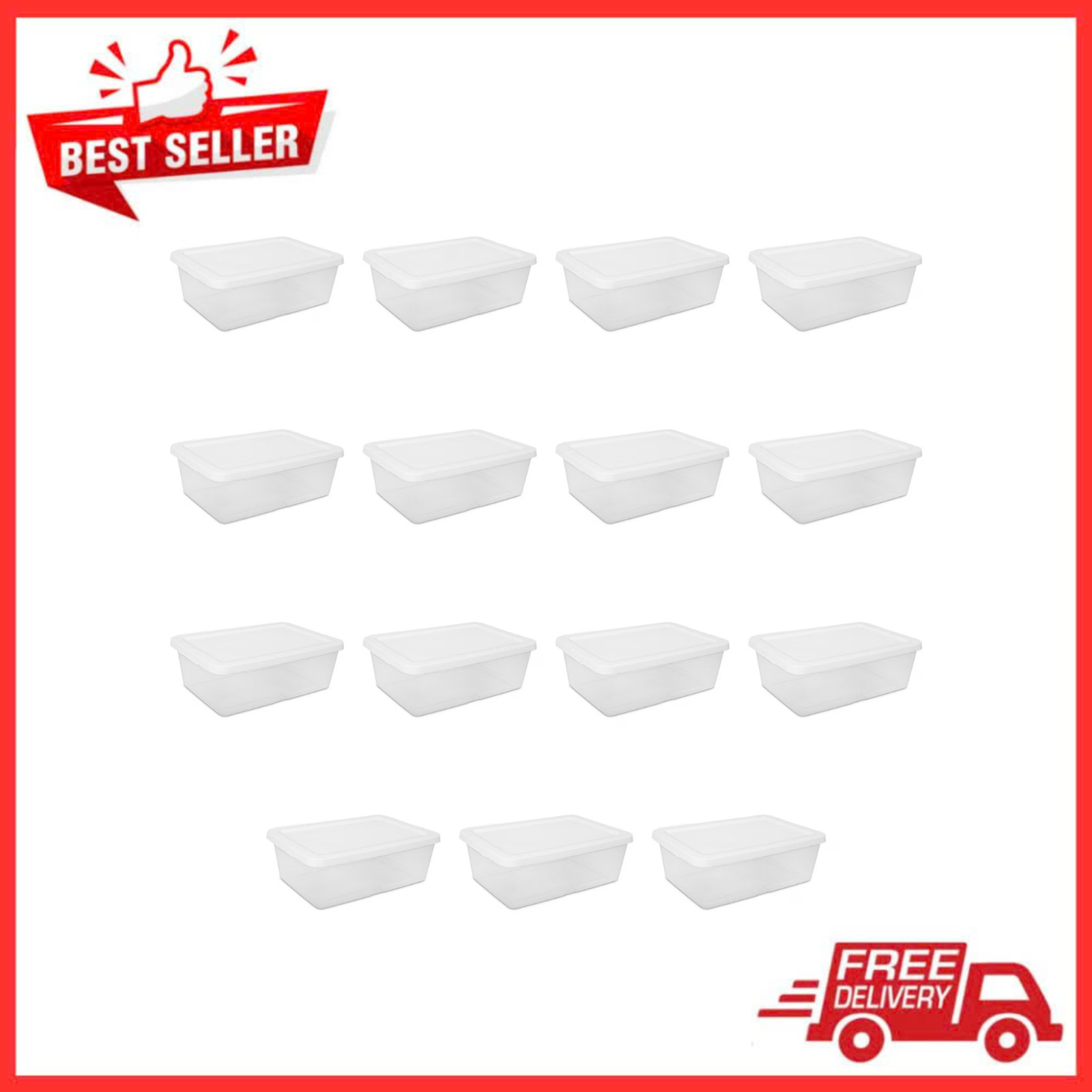 Sterilite 12 Qt Storage Box, White Plastic Lidded Container Organizer, 15 Pack