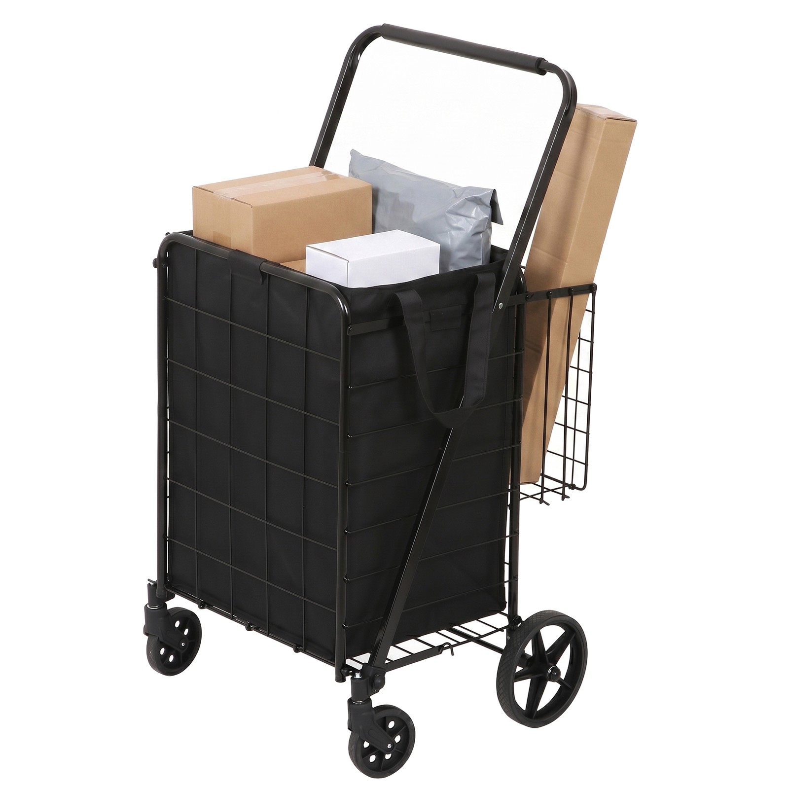Collapsible Rolling Grocery Cart 88LB Load Capacity w/ Oxford Cloth Liner Black