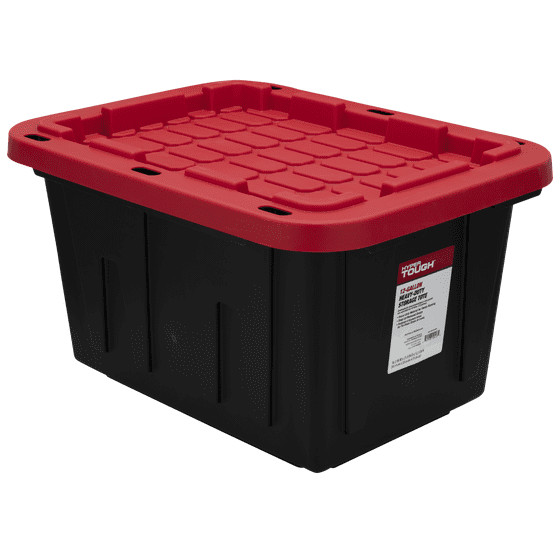 Hyper Tough 12 Gallon Small Storage Bin with Snap Lid, Black and Red, Heavy Duty