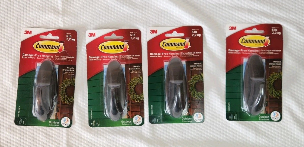 Lot Of 4 Command 5Lb Large Metallic Bronze Outdoor Hooks Water Resistant Strips