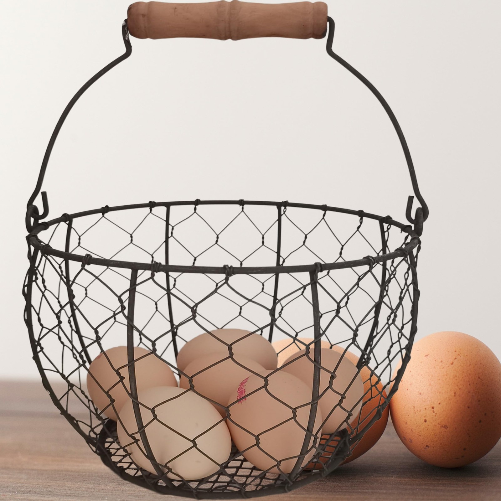 TAIANLE. Farmhouse Wire Egg Basket 7.75 x x 5 inches, Rusty round mesh