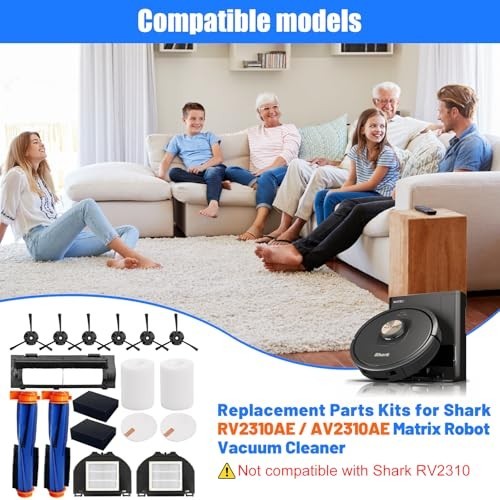 Replacement Parts for Shark Robot Vacuum – 2 Roller Brushes, 6 Side Brushes, 2 H