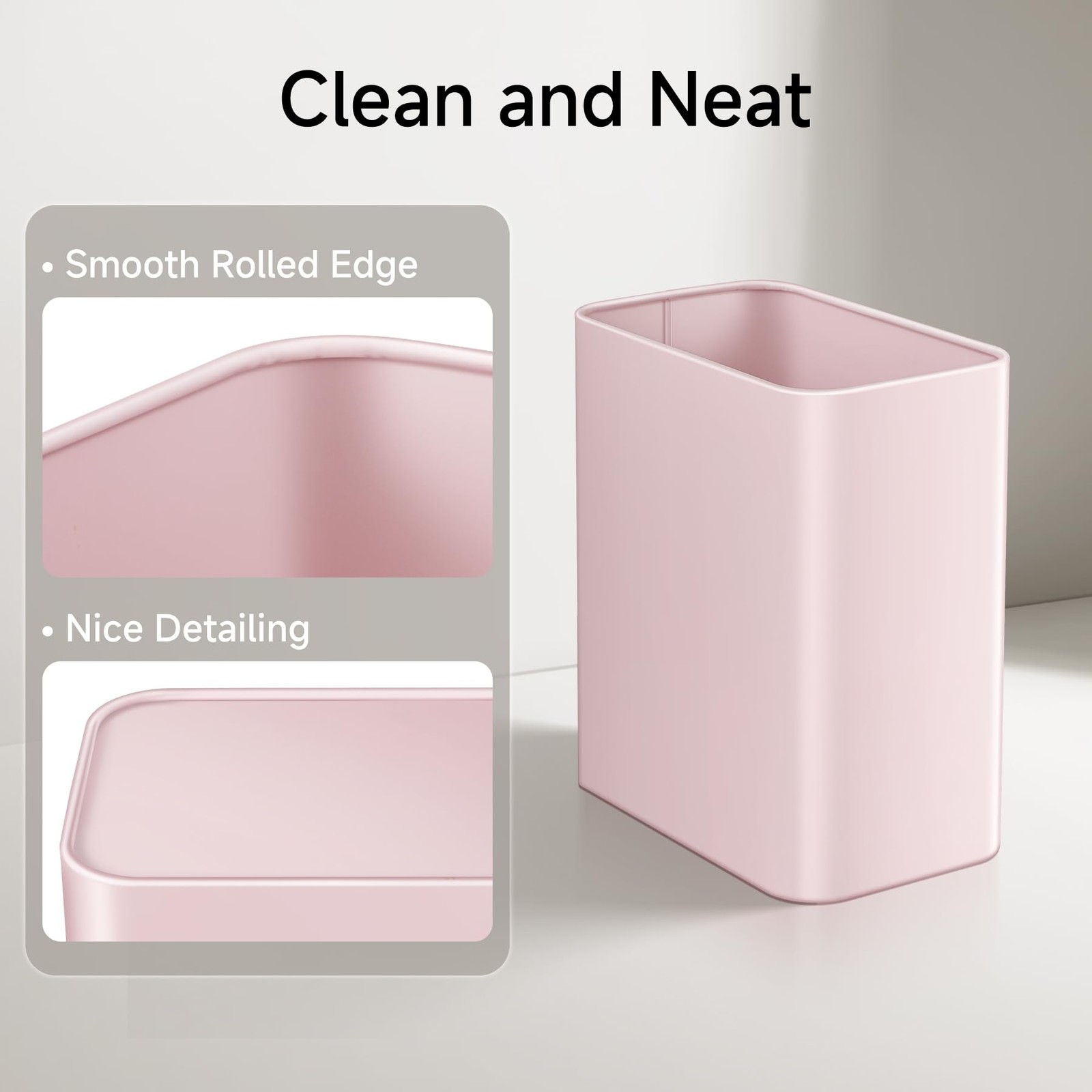 1 PC Small Metal Trash Can 2.1 Gallon Slim Wastebasket Garbage Bin Pink Sink