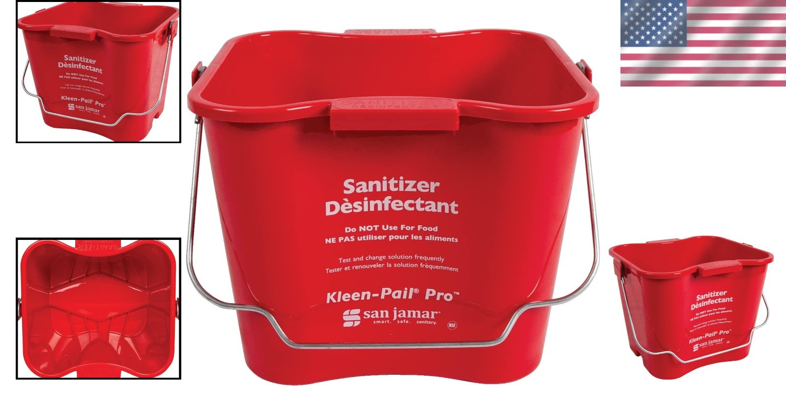 Sanitizer Pail Cleaning Bucket 6 Quarts Red with Bail Handle Commercial Use