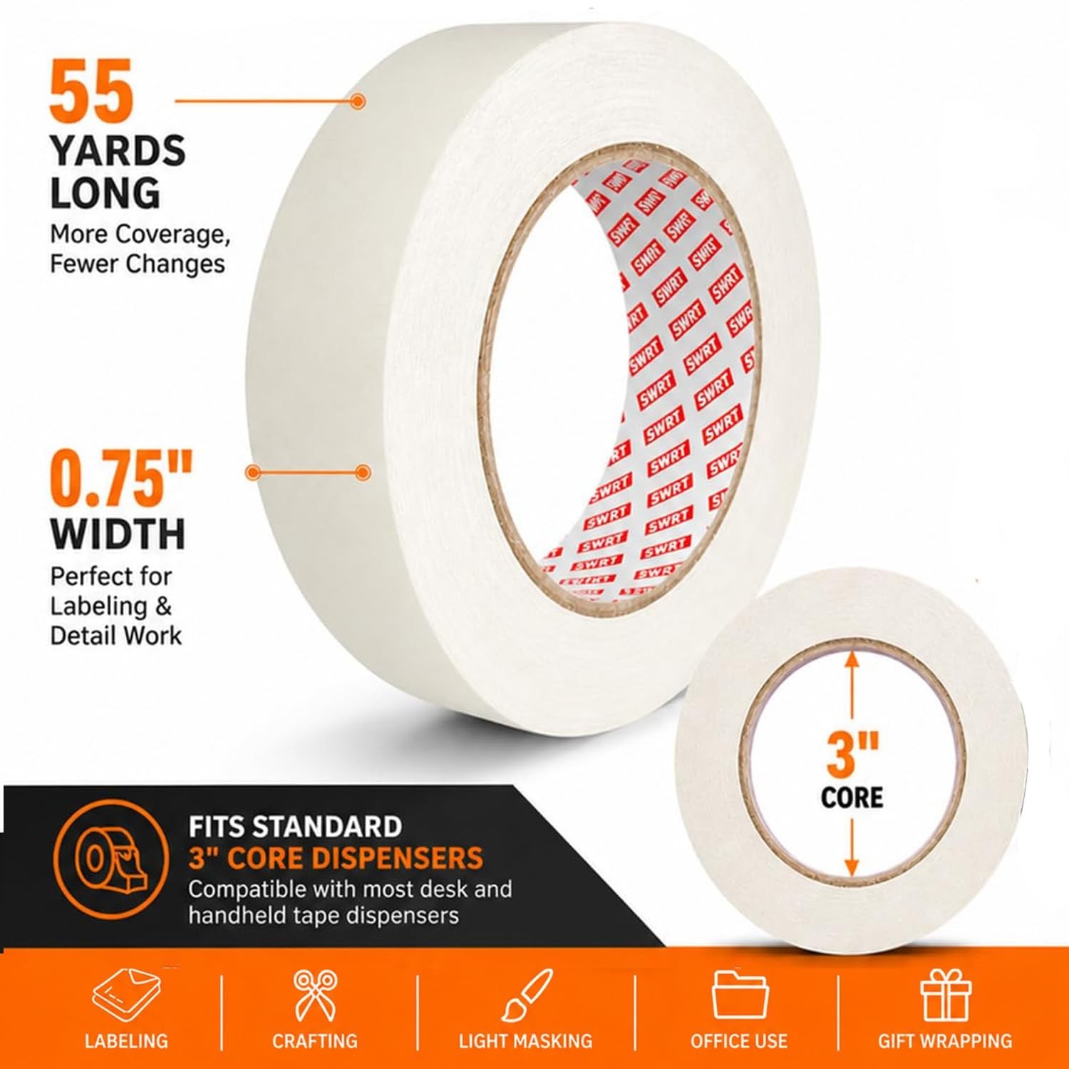 Masking Tape 0.75 Inch x 55 Yards x 10 Rolls, Bulk White Painting Tape