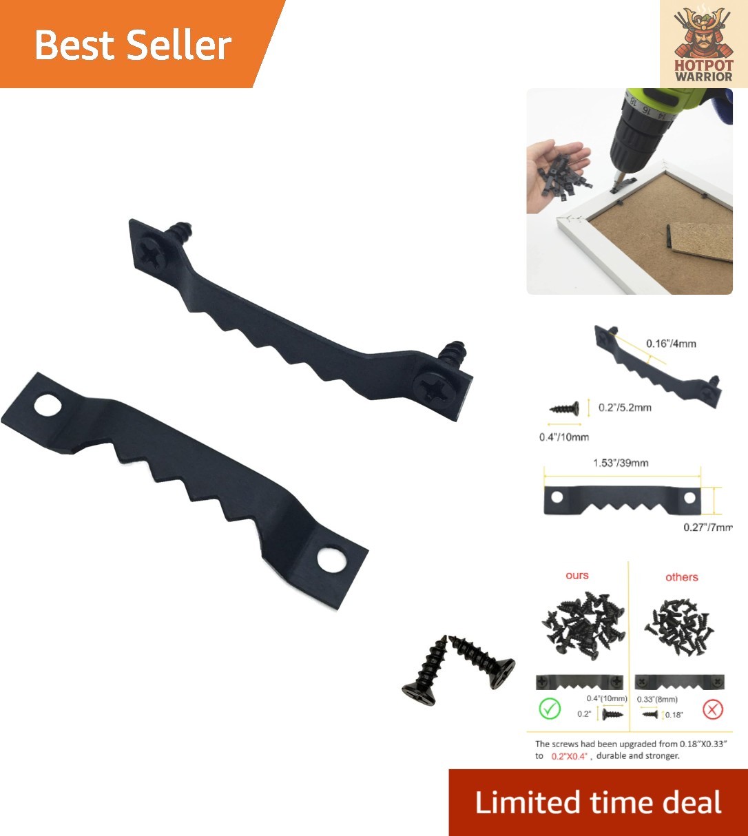 50 Small Black Sawtooth Picture Hangers – Perfect for Clocks & Art Displays