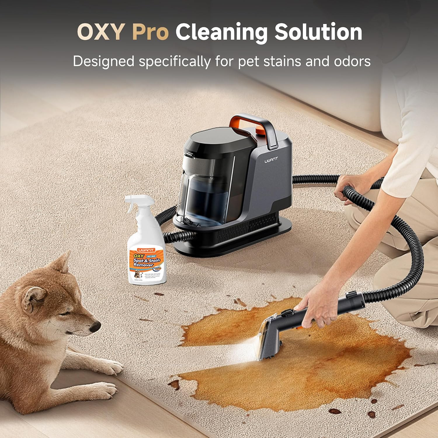 Carpet Cleaner Machine with Steam&Hot&Cold Water System 18Kpa Powerful Suction U
