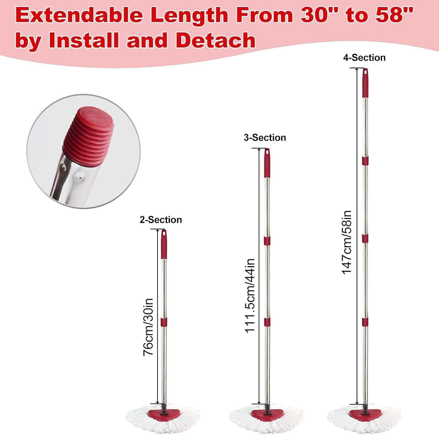 Mop Handle for Ocedar Spin Mop Flat Mop Replacement Extendable 30 58 Stainles…
