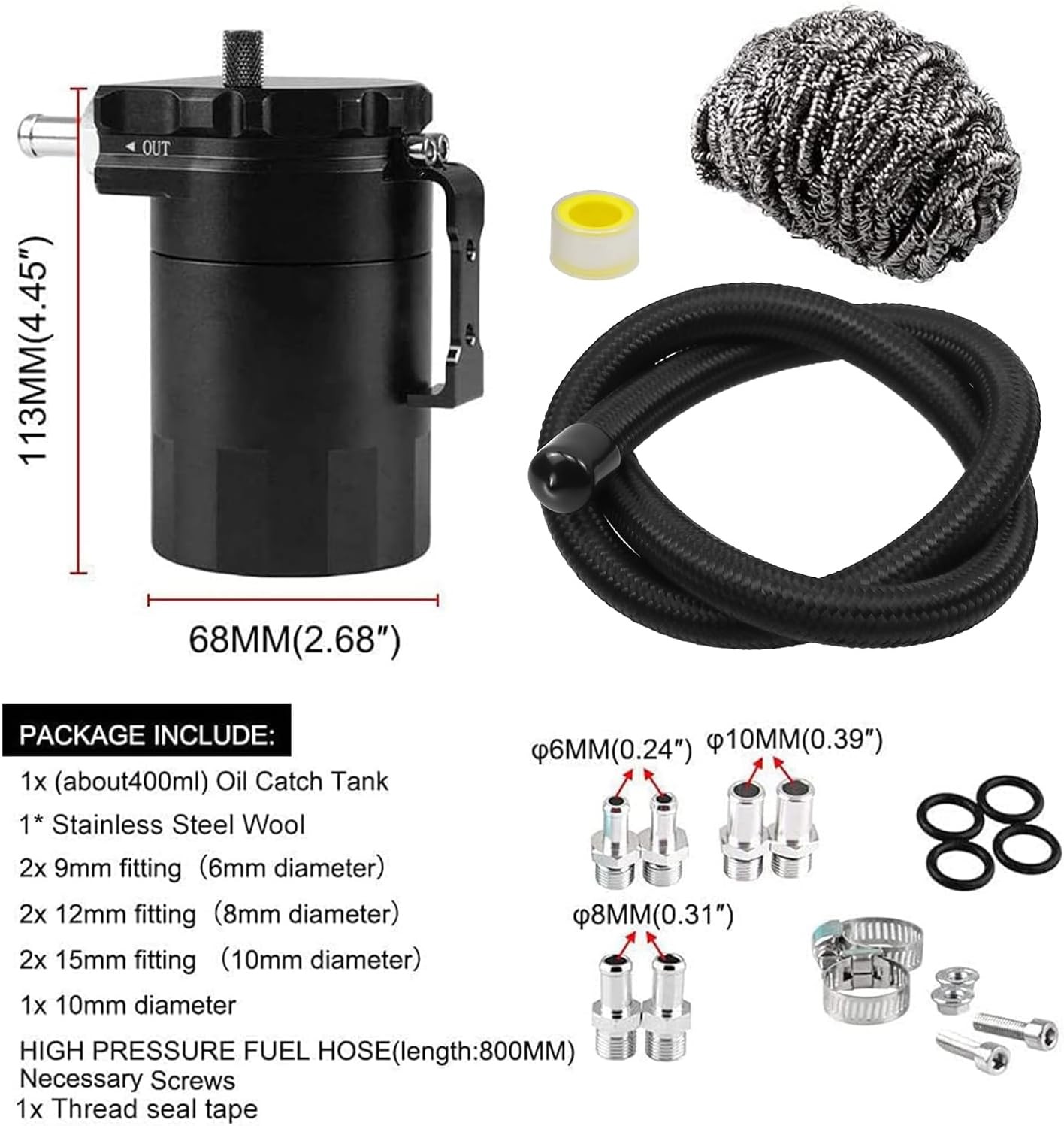 Oil Catch Can Mounting Bracket, Black, 1.1″W x 5″L x 3″H, Anodized, For 2 & 3 Po