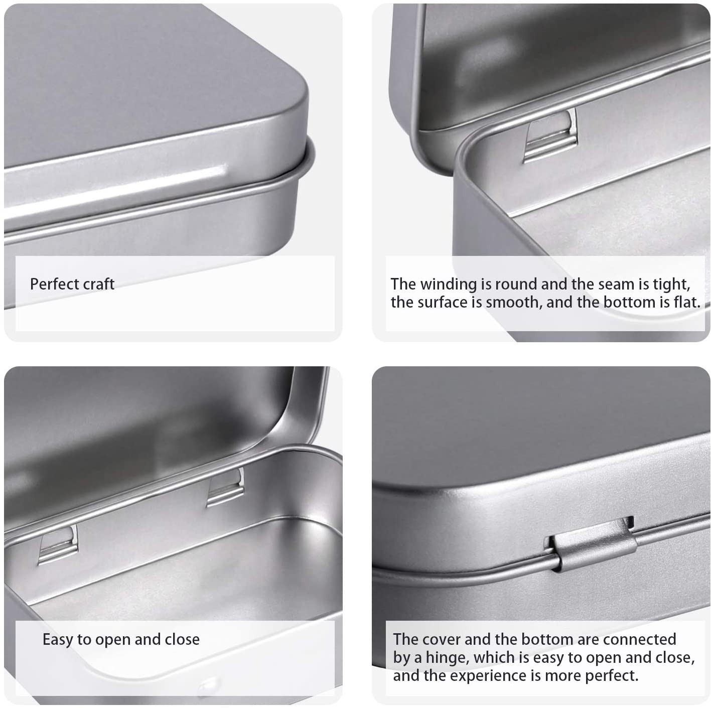 40pcs Metal Rectangular Empty Hinged Tin Box Containers Mini Portable Small Box