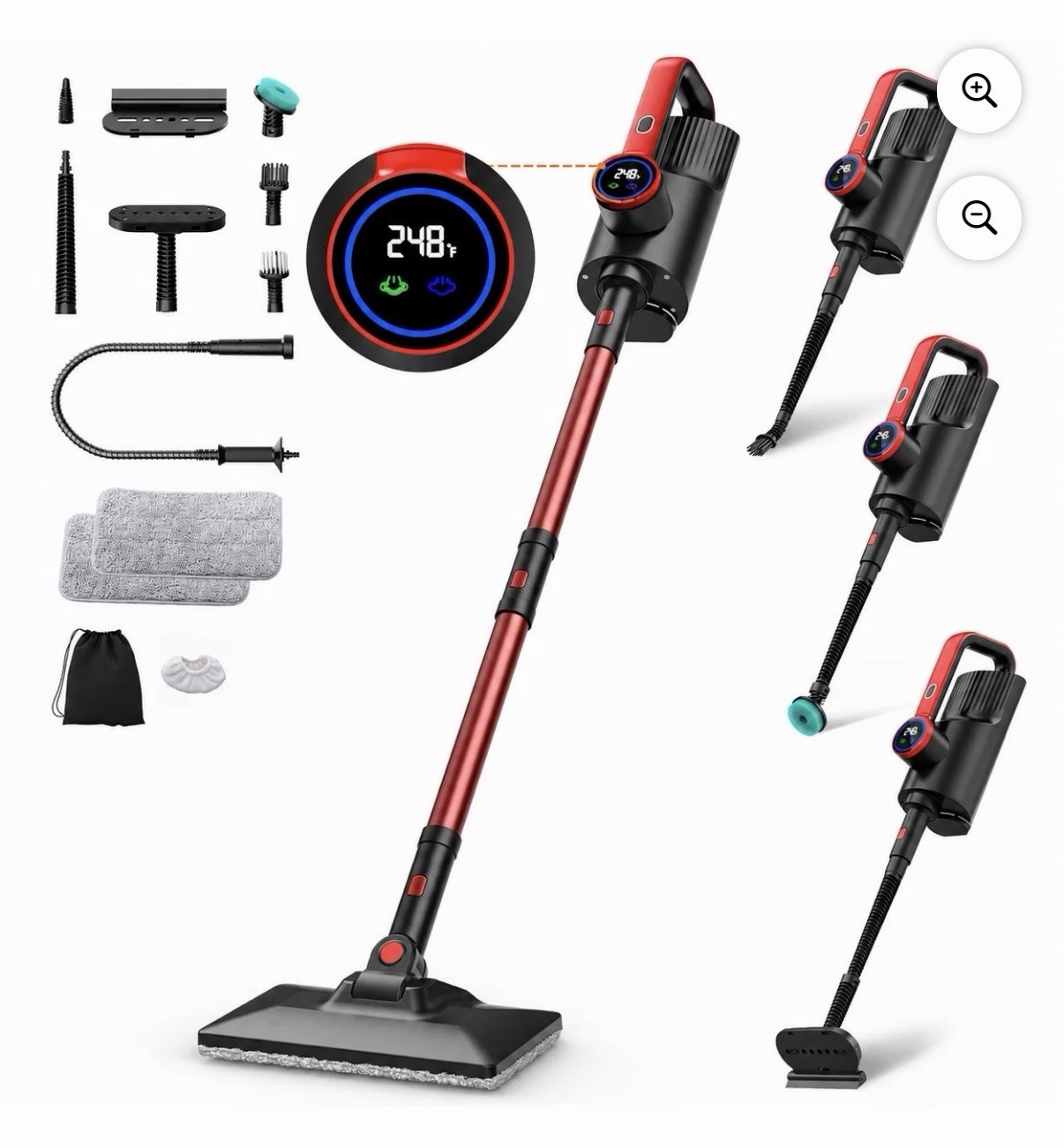 Corded 1300W Steam Mop Detachable Handheld Temp Display 0.4L Hard Floor