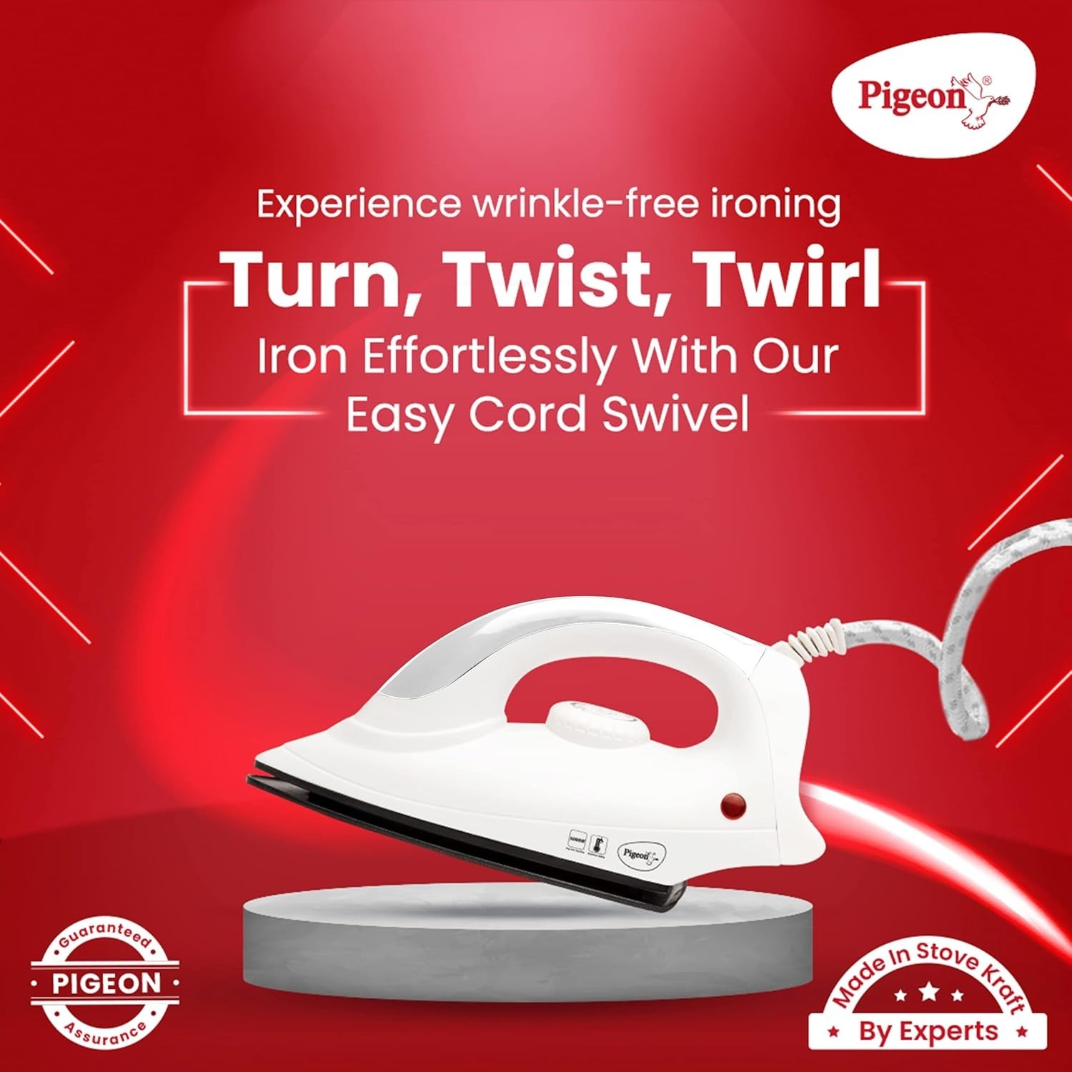 Pigeon Aluminum Ivory 1000 Watts Dry Iron, Lightweight White 220V