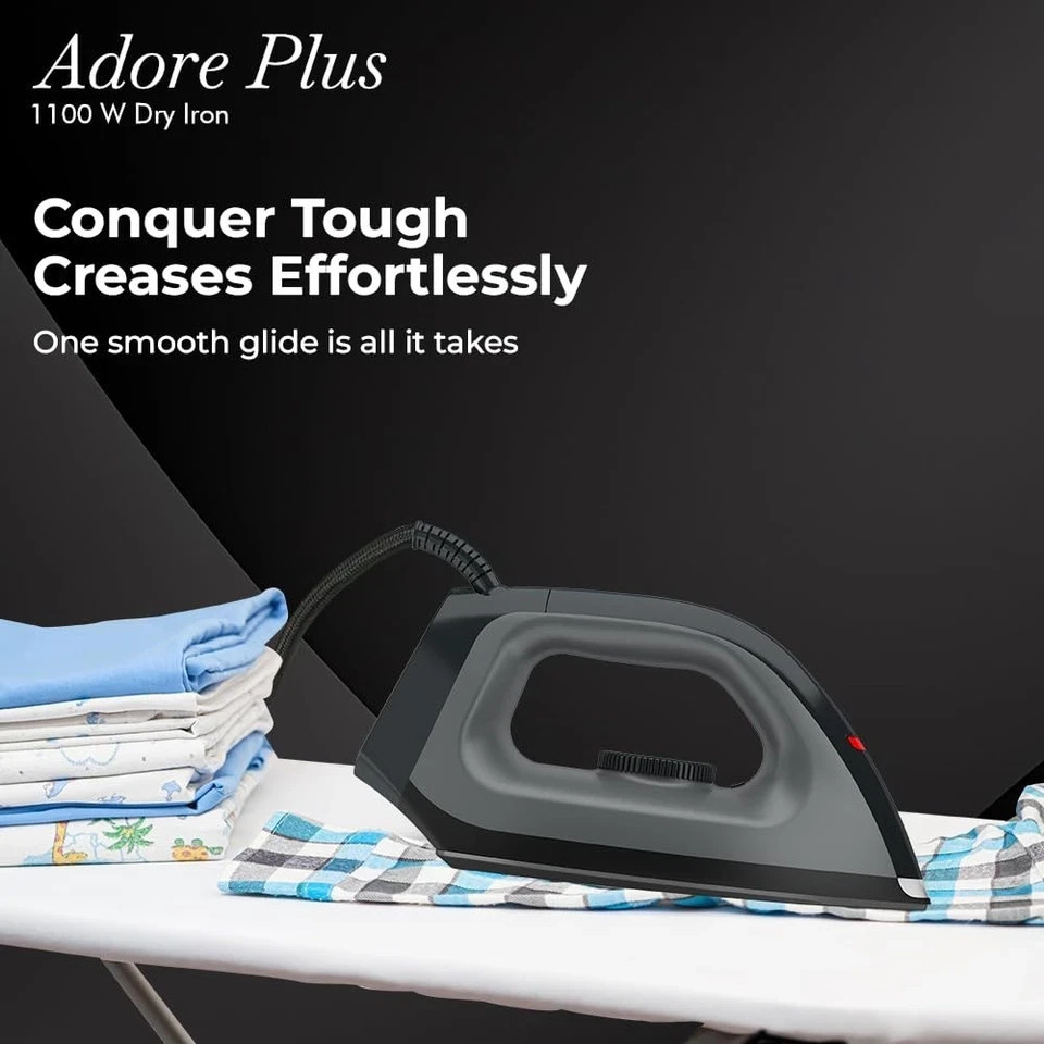 Havells Dry Iron Adore Plus 1100 Watts, Iron Press 360° Swivel Cord Black 220V