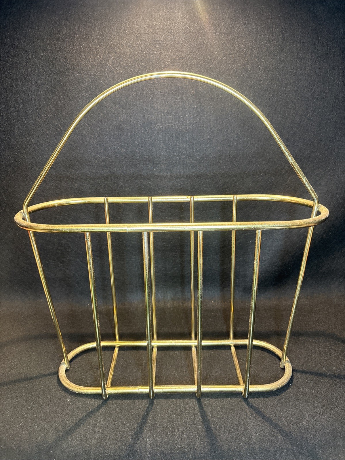 Vintage Brass Oval Mid Century Magazine Rack Holder With Carry Handle