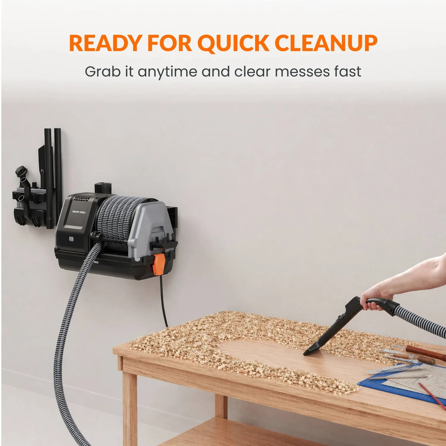 Wall Mounted Retractable Vacuum Cleaner 30FT Hose Wet Dry Garage Cleaning Kit