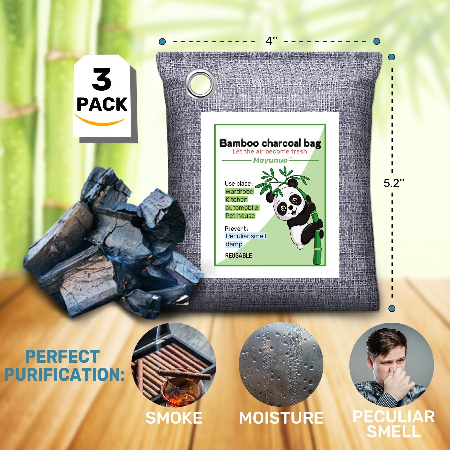 Activated Charcoal Odor Absorber Deodorizer 1 Count (Pack of 3), 3 Pack