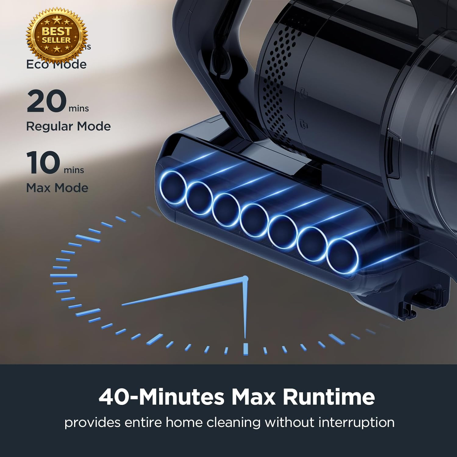 Cordless Stick Vacuum Cleaner 40Min Runtime Lightweight LED Pet Hair