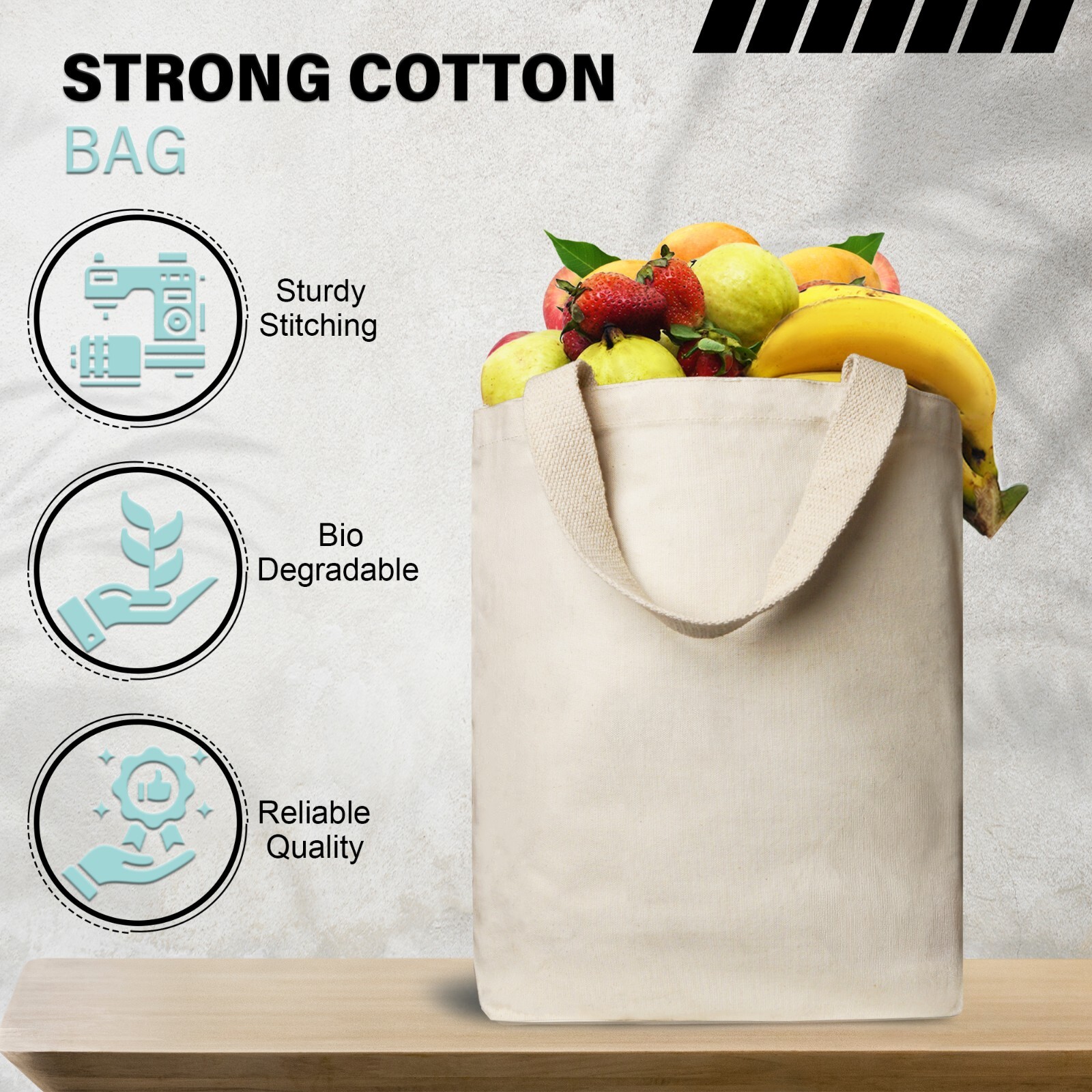 15 x 16.5 x 5 Inches Cotton Canvas Tote Bag Premium Quality with handles