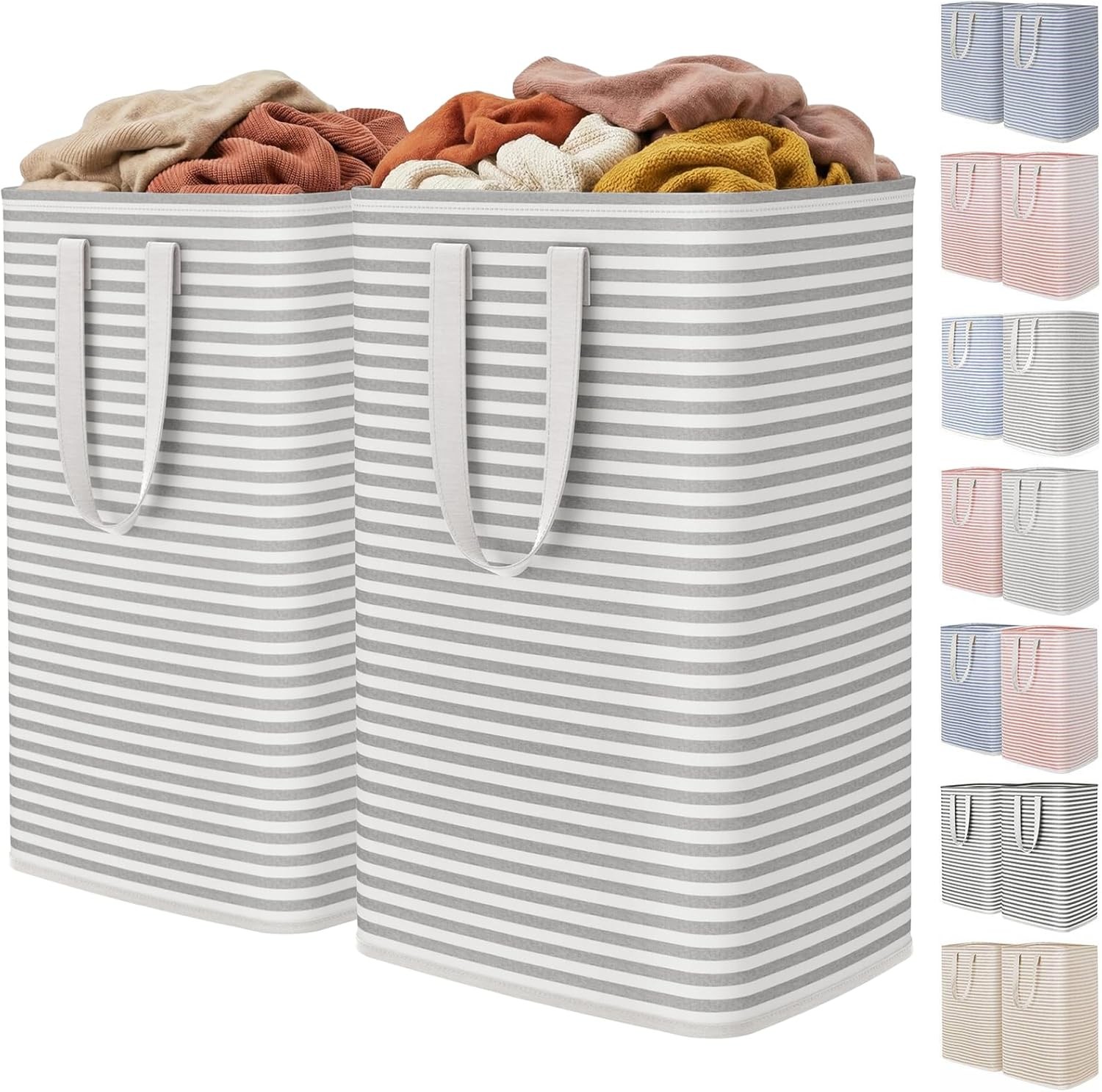 2 Pack 80L Collapsible Grey Laundry Baskets