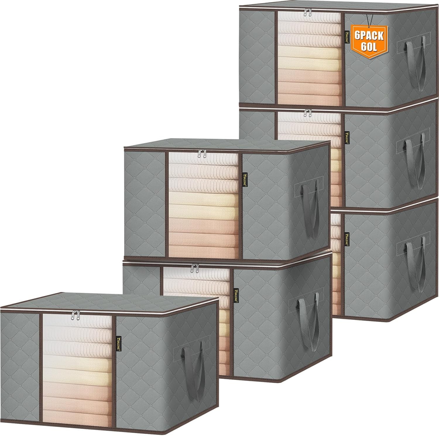6 Pack Clothes Storage Bags, 16 Gallon Storage Containers with Reinforced Handle
