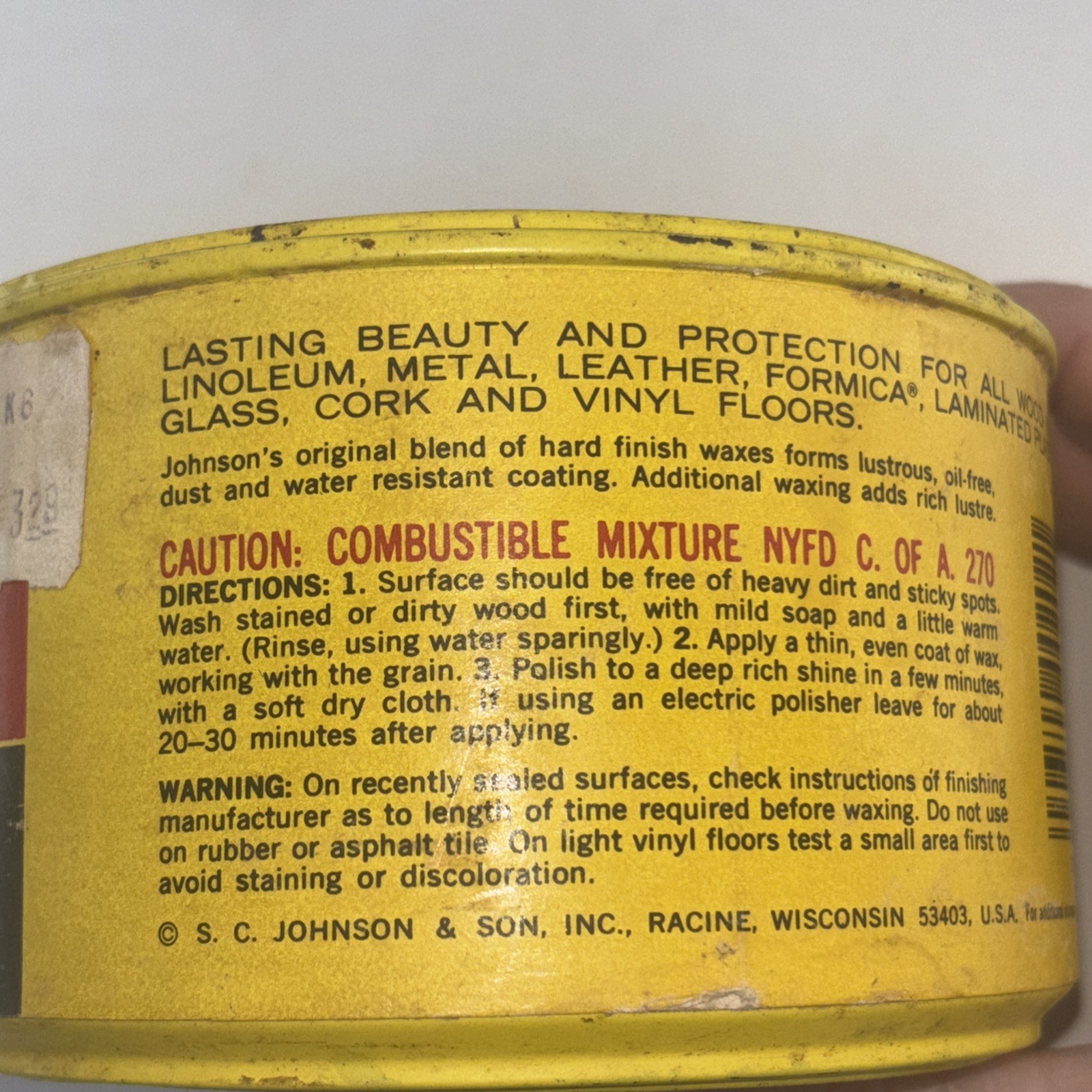 SC Johnson Paste Wax Original Formula Container 35% Full Weighs 13 Oz.