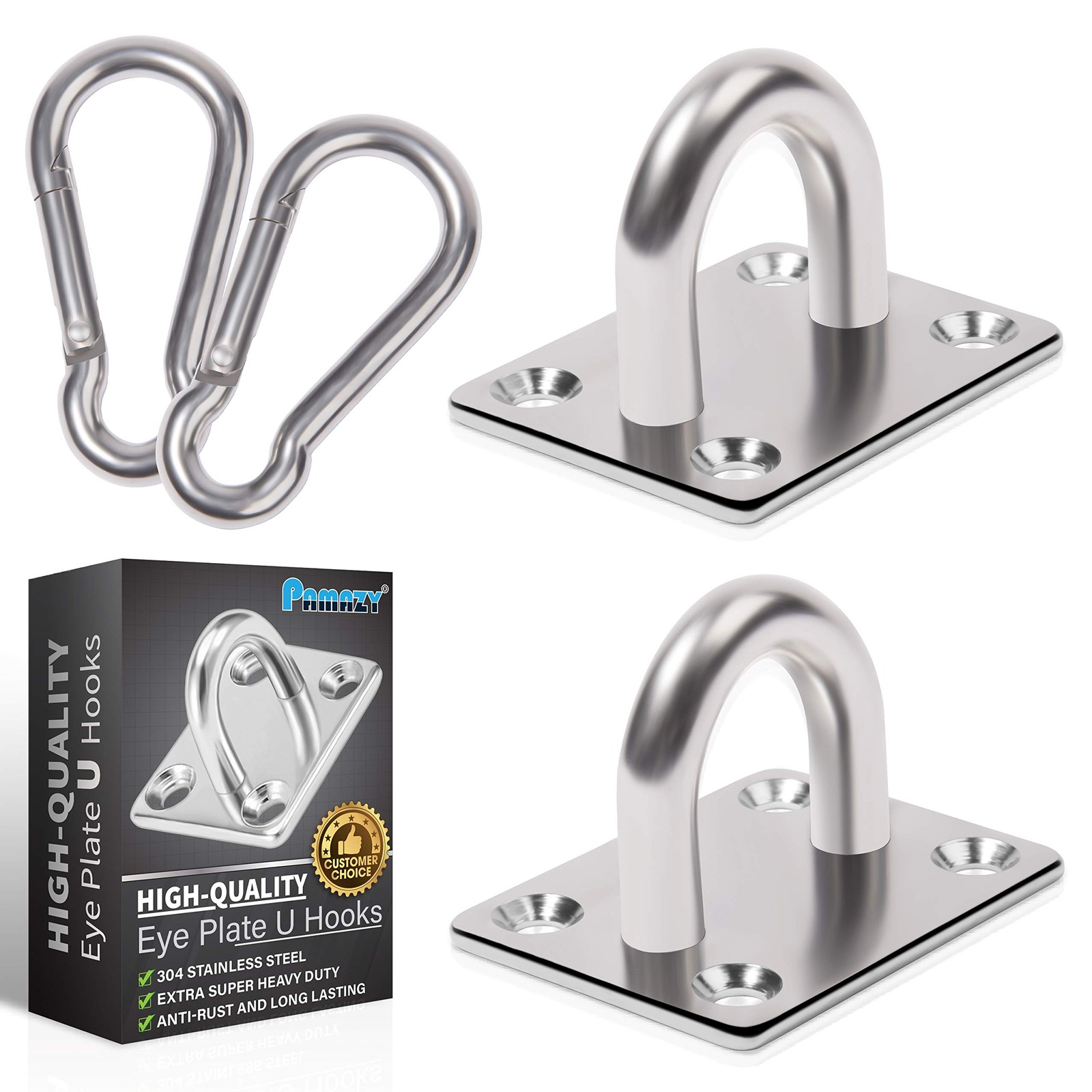 Premium M8 HeavyDuty Stainless Steel Pad Eye Snap Hook, Ceiling Hook, 4PCS