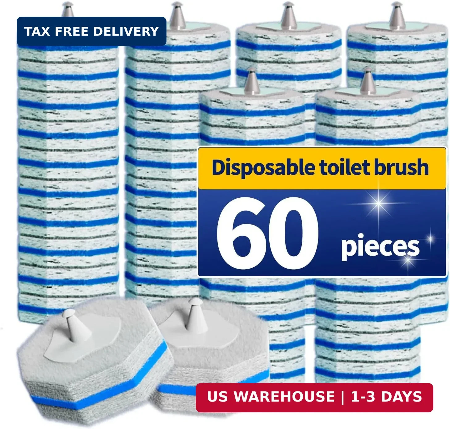 60PCS Disposable Toilet Brush Refills High-density Cleaner Wands for Clorox
