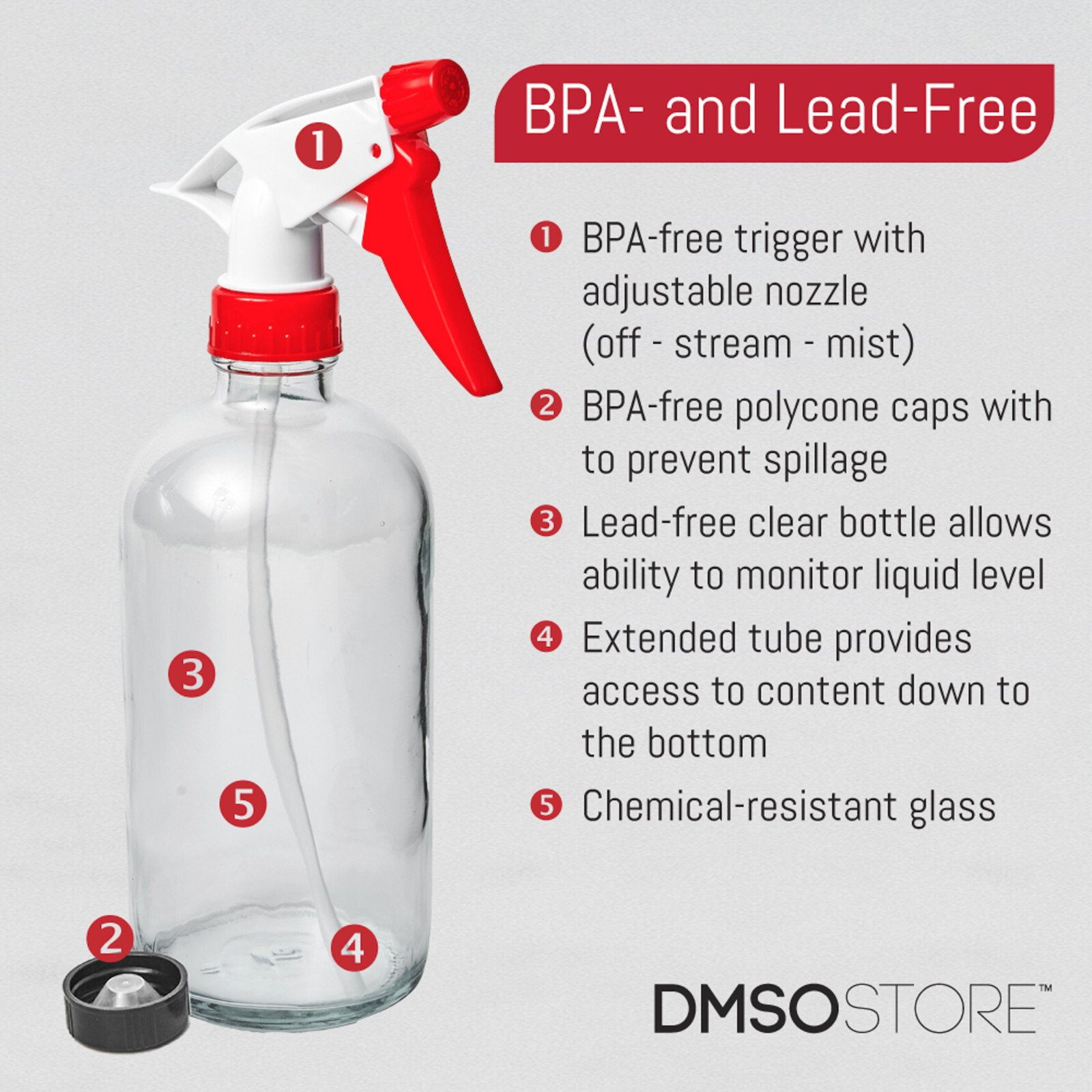 DMSOSTORE 16 oz. Glass Spray Bottles 4 Pack with Red Trigger Sprayer, Adjustable