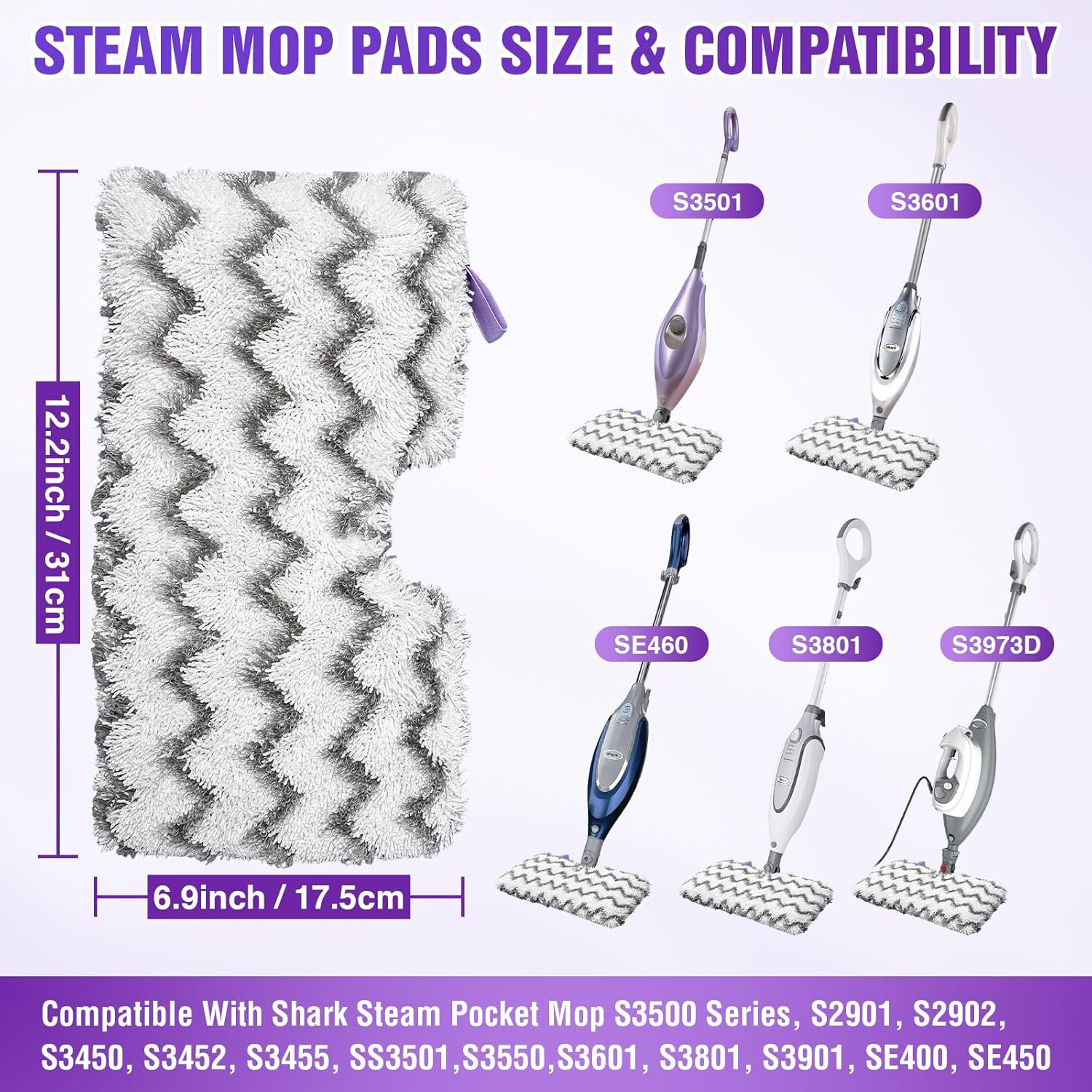 S3501 S3601 Steam Mop Replacement Pads Compatible with Shark Steam Pocket Mops S