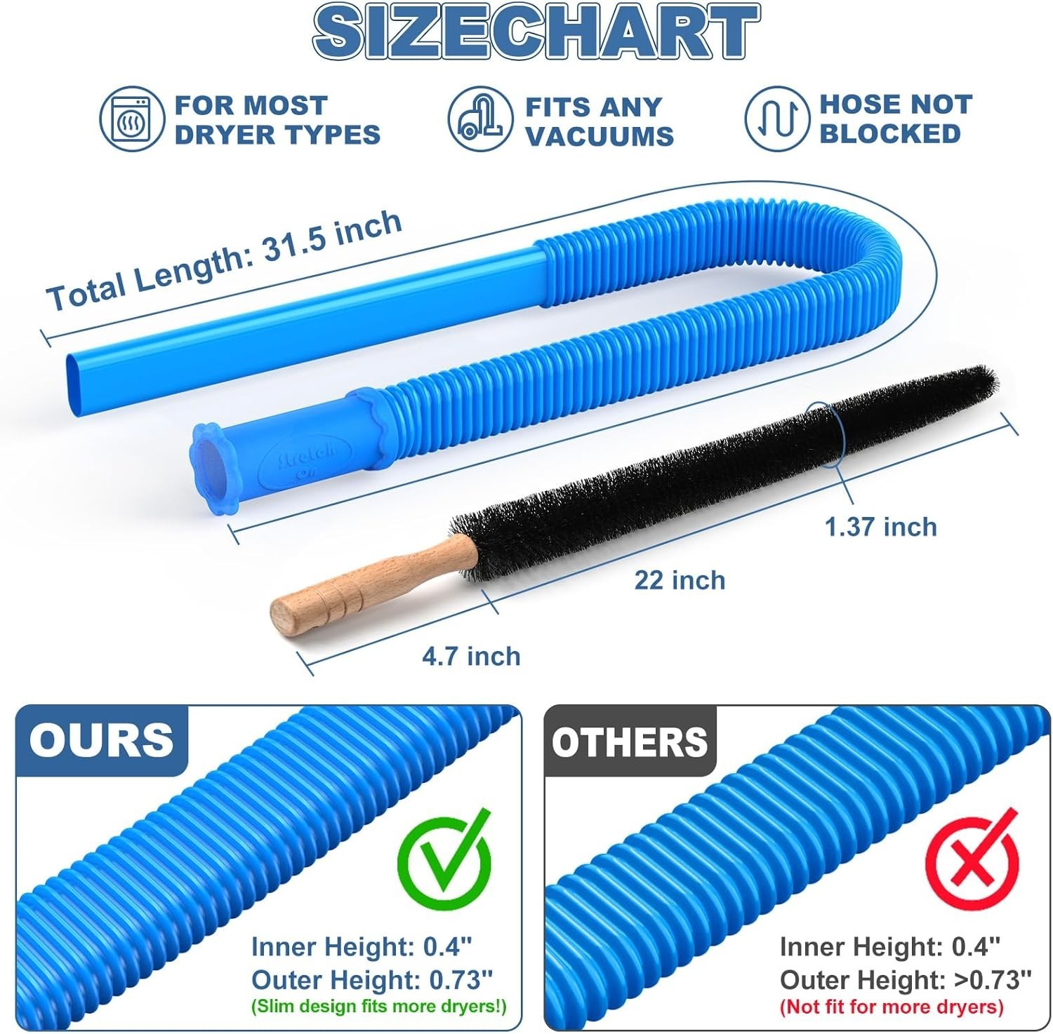 Dryer Vent Cleaner Kit Vacuum Attachment Hose with Lint Remover Cleaning Brush
