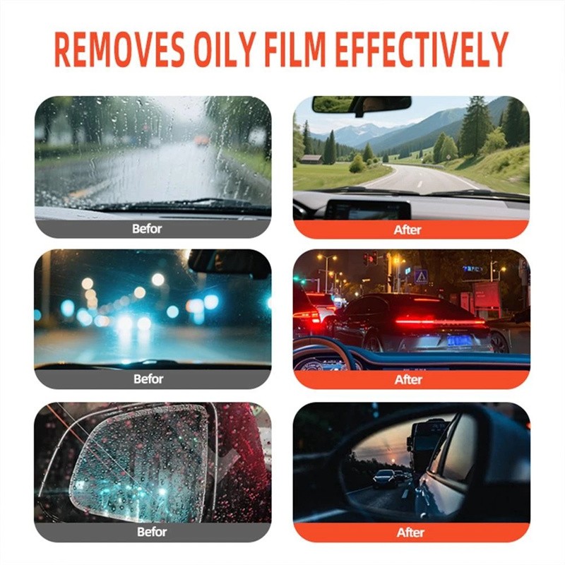 Automotive Oil Film Cleaner Car Windshield Oil Film Remover w/ Brush Head