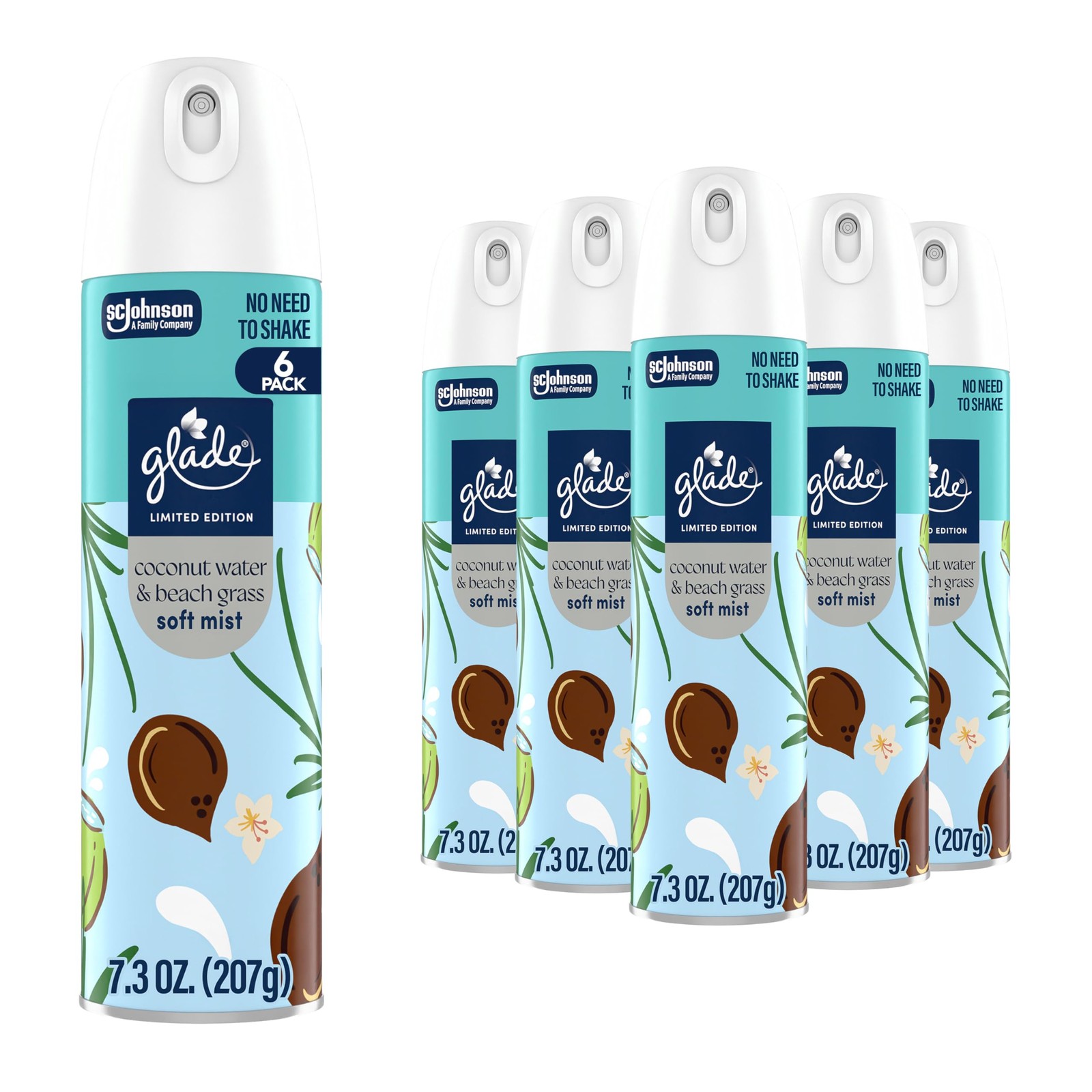 Coconut Water & Beach Grass Air Freshener Spray, 7.3 oz, 6 Pack