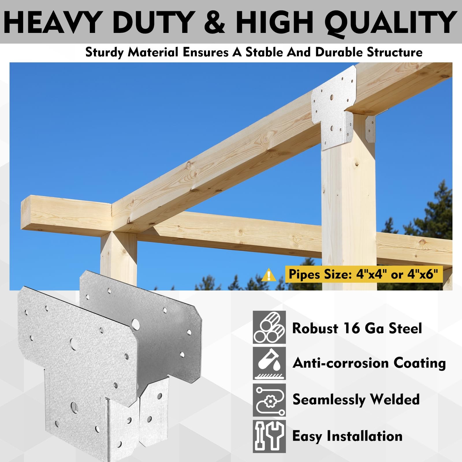 Yaocom 4 Sets Post Bracket T Shaped Post Caps 4×4 4×6 Beam Brackets Beam Conn…