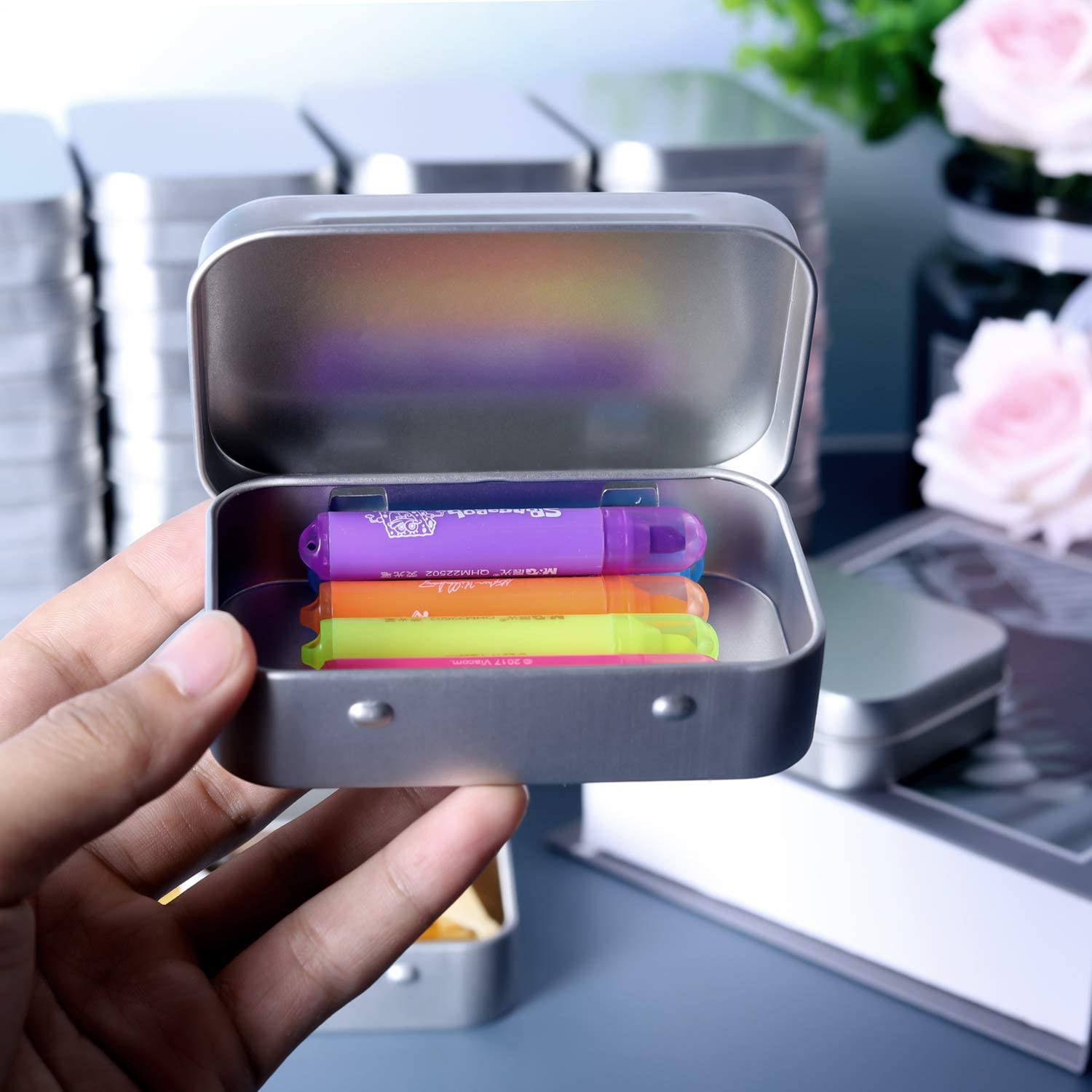 40pcs Metal Rectangular Empty Hinged Tin Box Containers Mini Portable Small Box