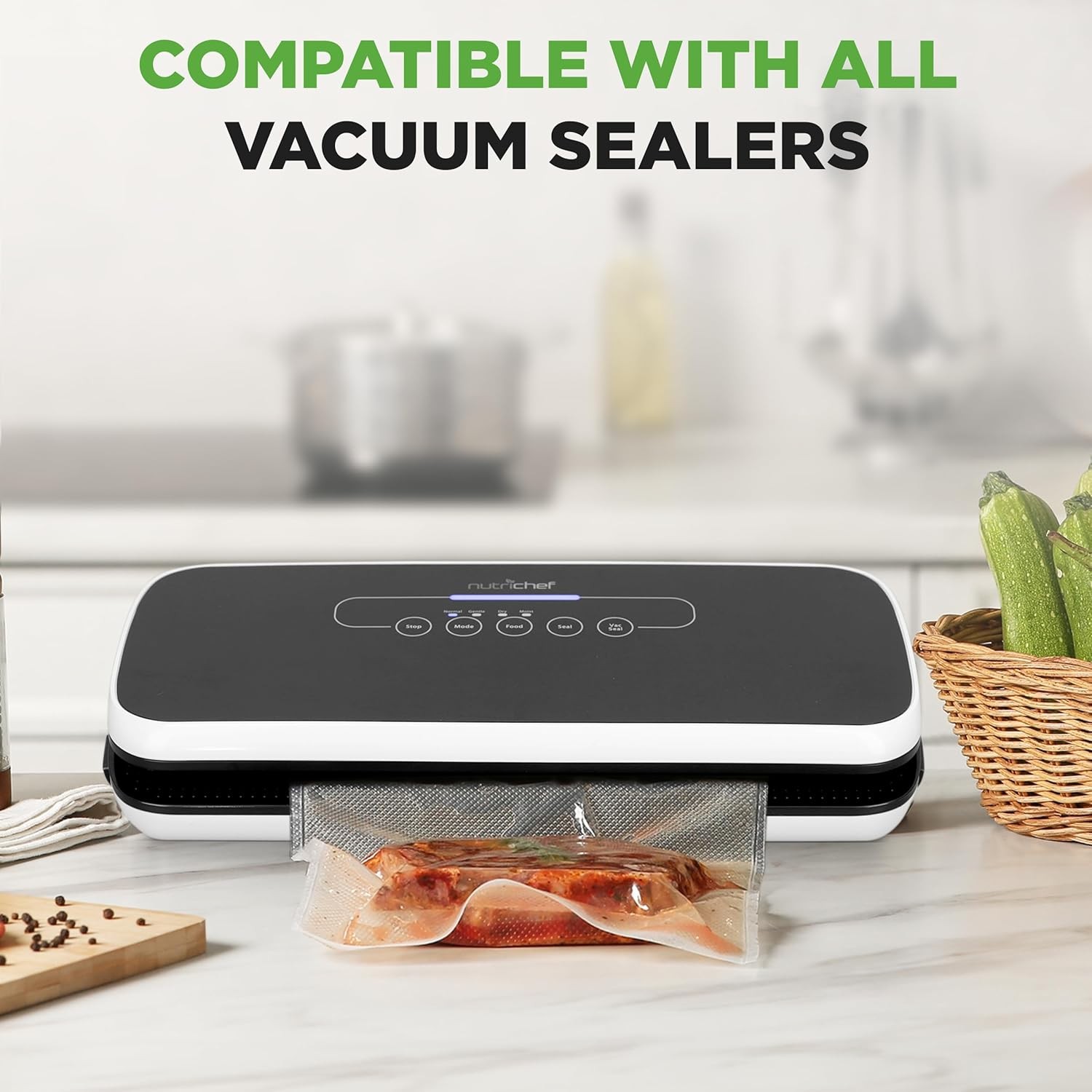 NutriChef 8×50 Rolls 2pk Compatible w/ All Brands Vacuum Sealer Bags (Open Box)