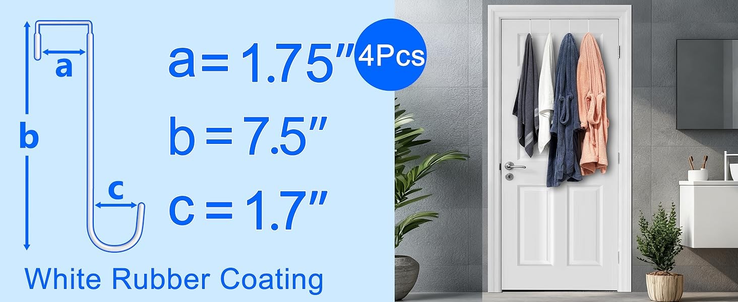 Single Over Door Steel Hooks 2 Pack Fit 1-3/8″ Door 5.5″ White | Plastic Coated