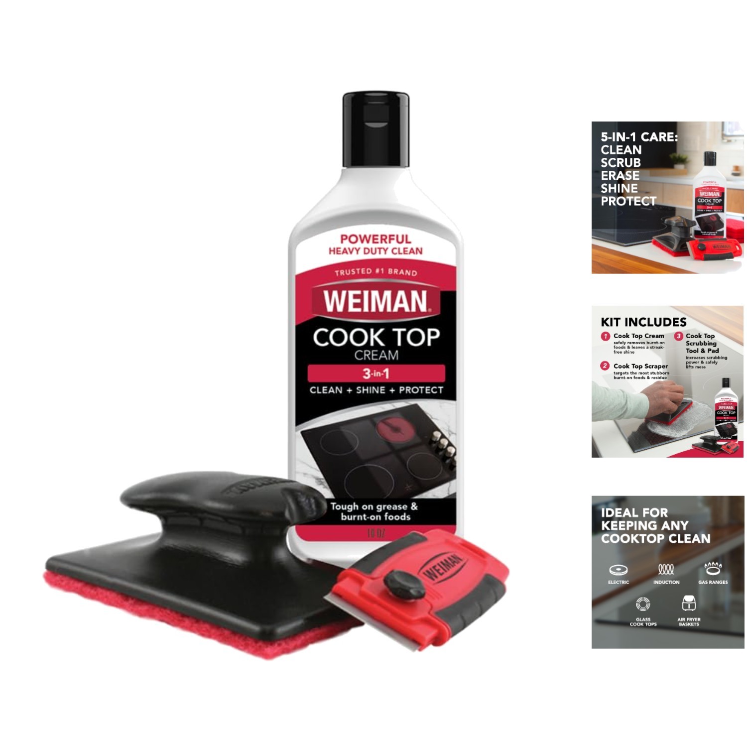 3-Piece Glass & Ceramic Cooktop Cleaner Set – Heavy Duty Degreaser Cream & Pads