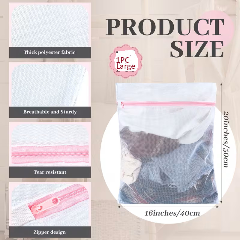 Mesh Laundry Bags Heavy-Duty/ Delicates w/ Non Rust Zipper- White Laundry Bag-L