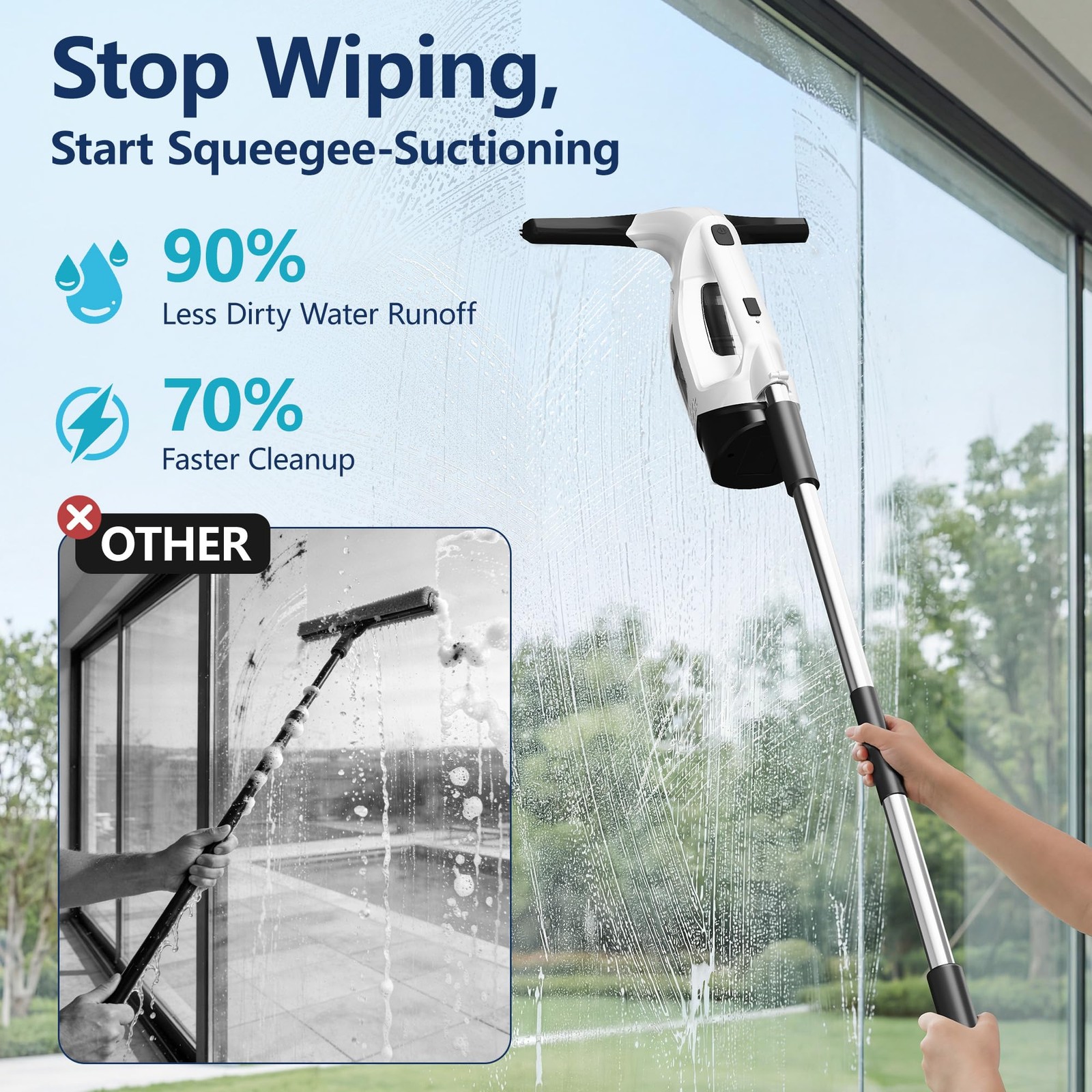 ZRHI Window Vacuum Squeegee with Extendable Pole 31-40″, L-0602-DGW1, Ivory