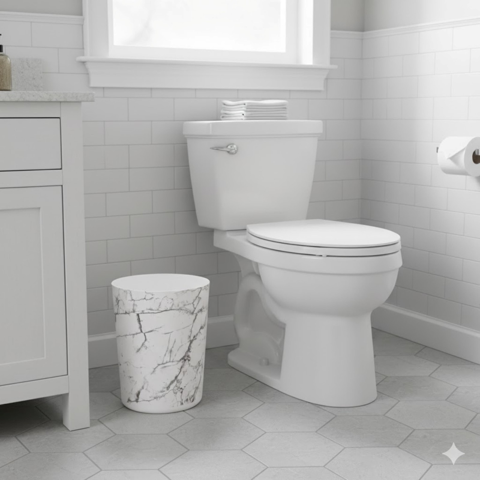 Bathroom Trash Can, 5 Gallon Small Plastic Garbage Bin with No Lid, White Marble