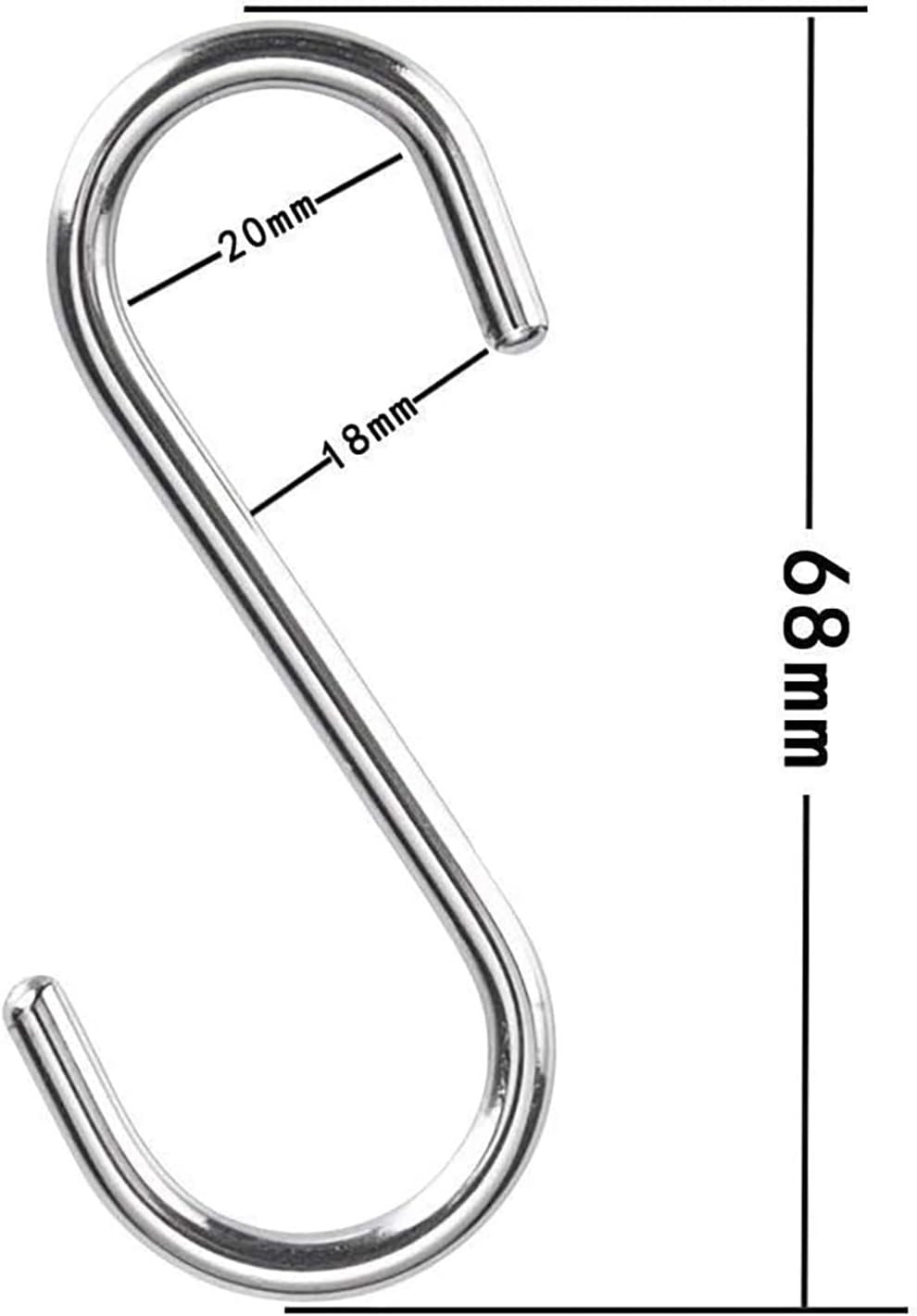 Stainless Steel S Hooks – Pack of 10, 3 Inches, 4mm Diameter, 50lbs Load Capa…