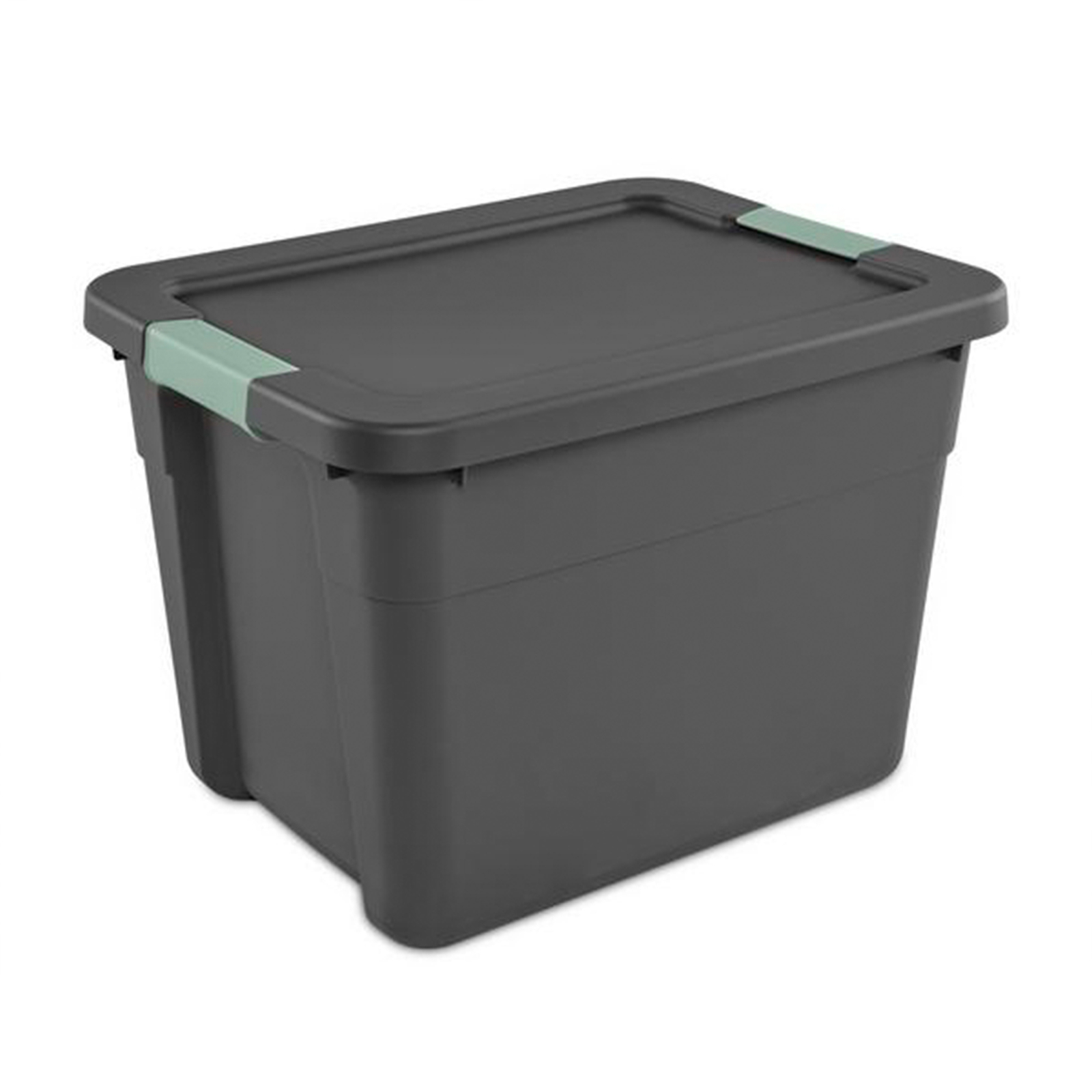 Sterilite 6Pk Latch Tote, Stackable Plastic Storage Container, 12Gal, Gray/Green
