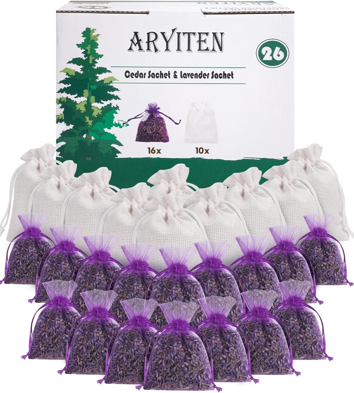 26 bags of cedar wood chips and natural dried lavender sachets