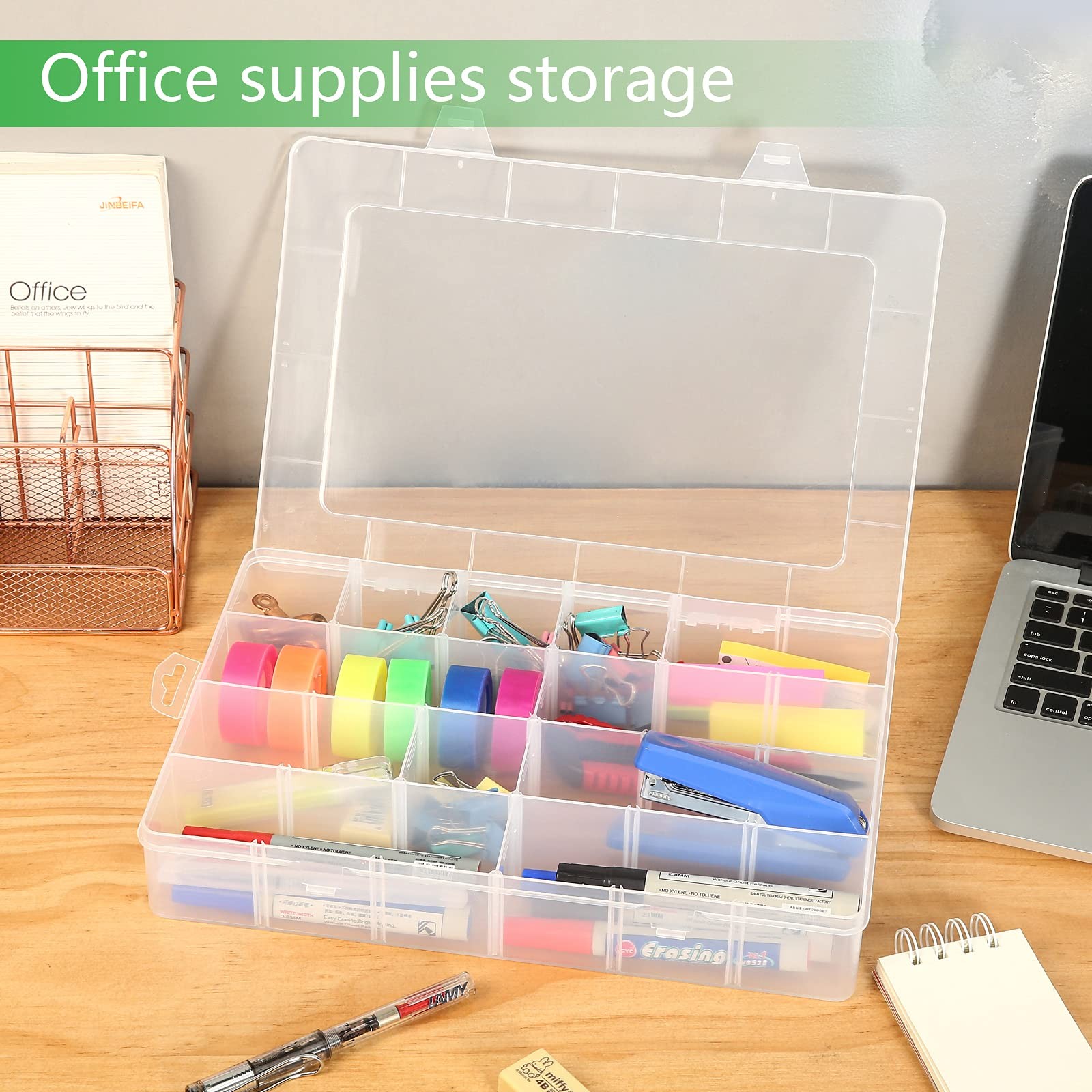 Gbivbe Large 24 Grids Plastic Organizer Box 14×9.3×2.4 inches, Clear-1