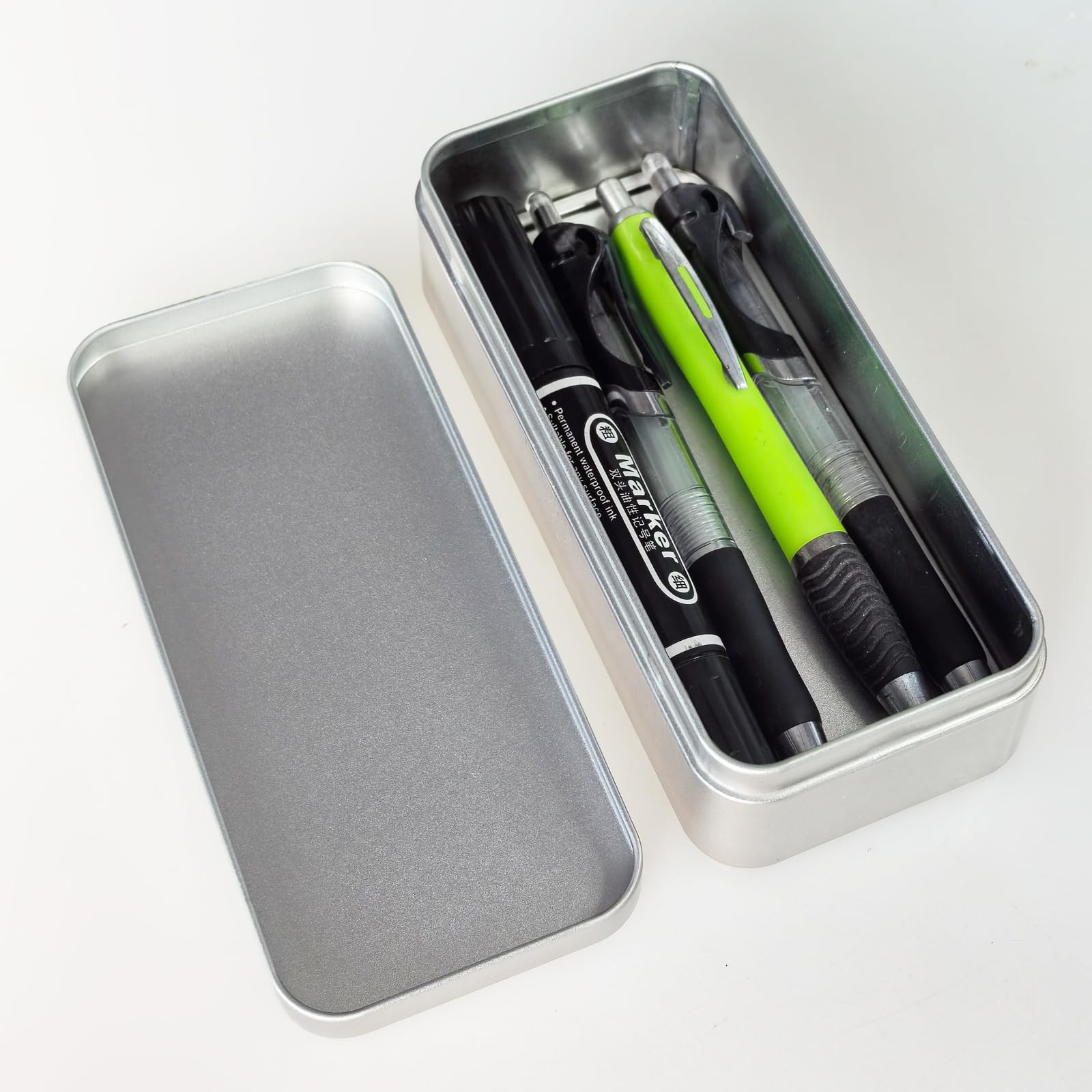 Rectangular Metal Empty Tins 7 PCS Set 5.9×2.75×1.57 inches Silver