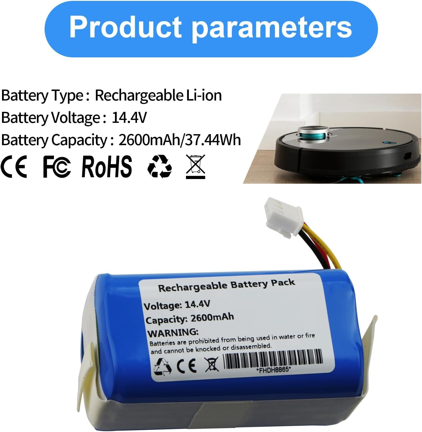 14.4V Vacuum Battery Replacement for CECOTEC ICR18650 14 Robot Vacuum Cleaner