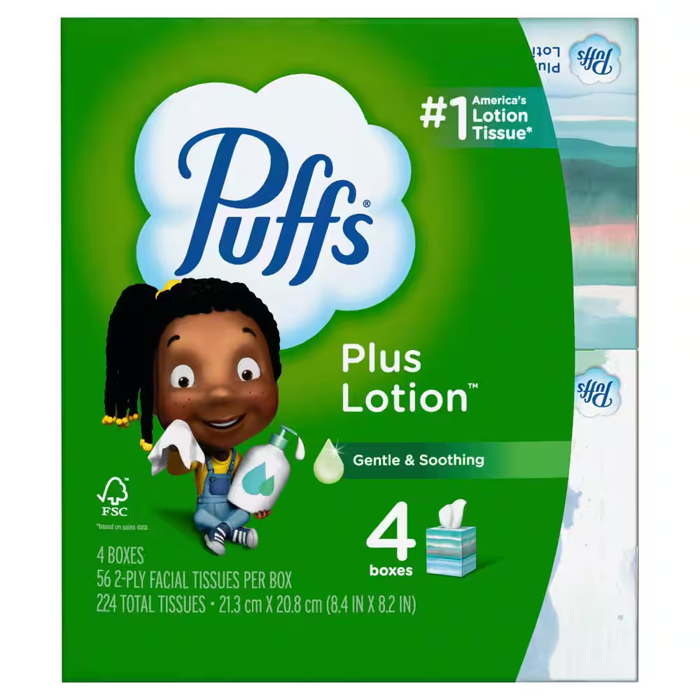 Plus Lotion 2-Ply Facial Tissue Cube Box (56-Sheets per Box, 4 CNT) Free Shippin